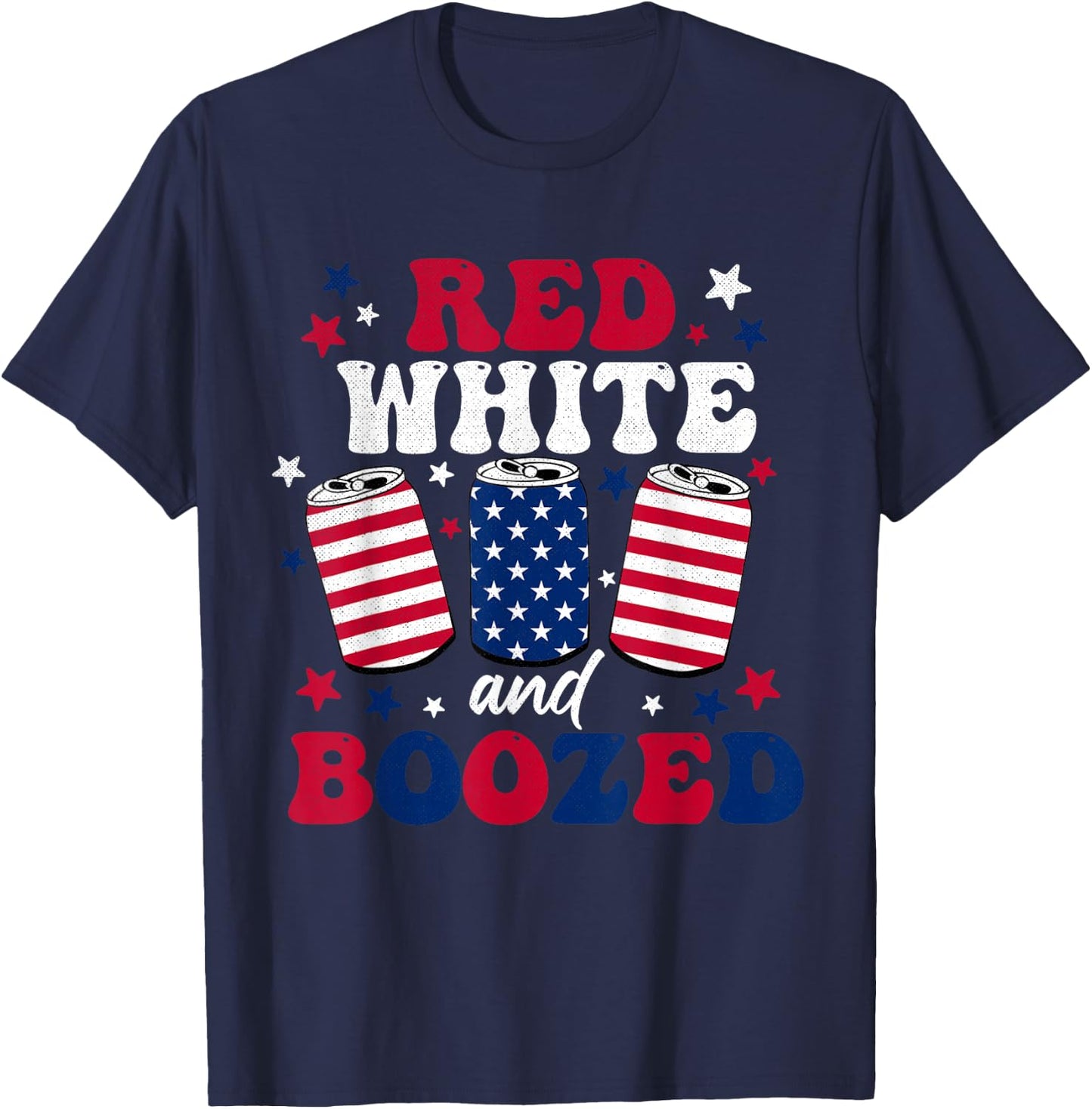 Red White & Boozed July 4th America Flag Patriot USA T-Shirt - T-Shirt | Navy