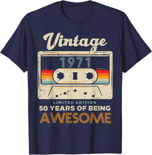 Vintage 1971 Cassette Tape 50 Awesome 50th Birthday Gift T-Shirt - T-Shirt | Navy