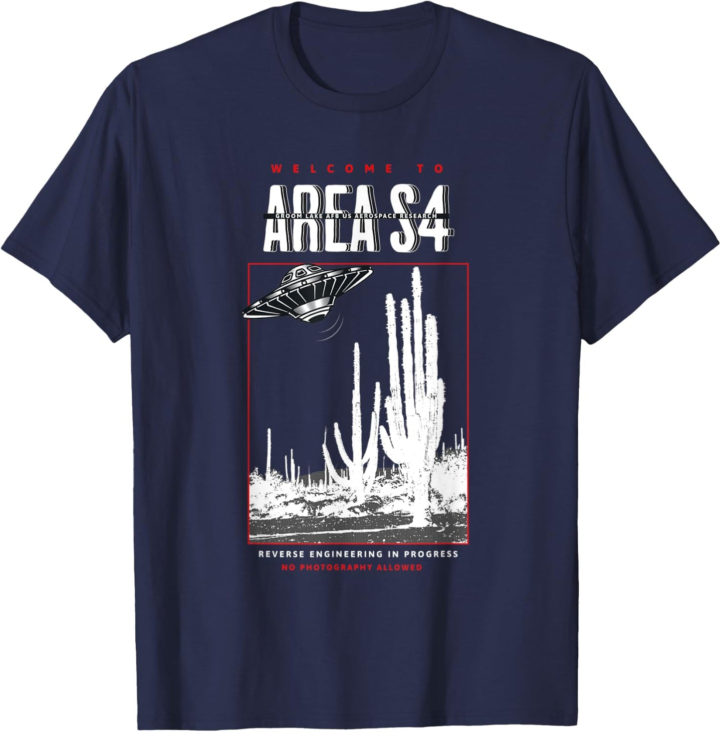 Welcome to Area S4 Groom Lake Nevada UFO Alien T-Shirt - T-Shirt | Navy