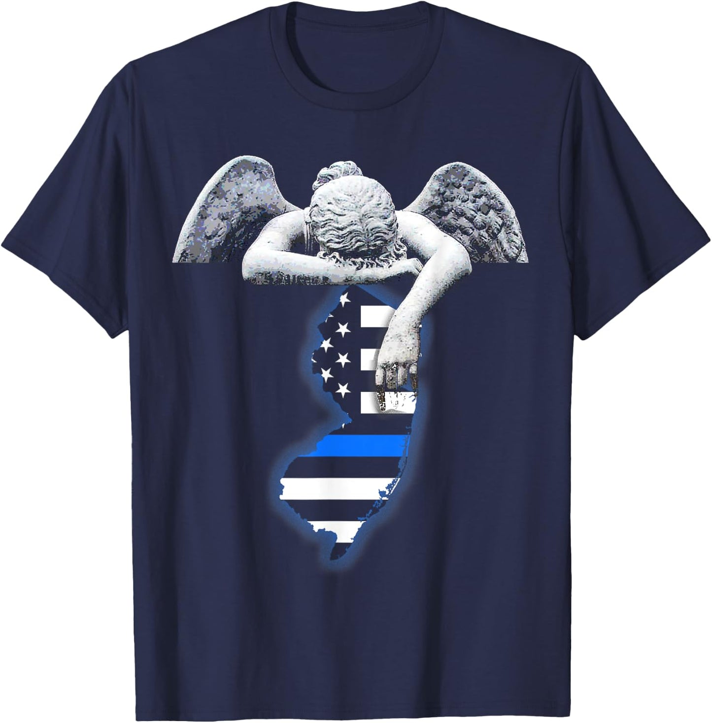 New Jersey Thin Blue Line Flag and Angel for Law Enforcement T-Shirt - T-Shirt | Navy