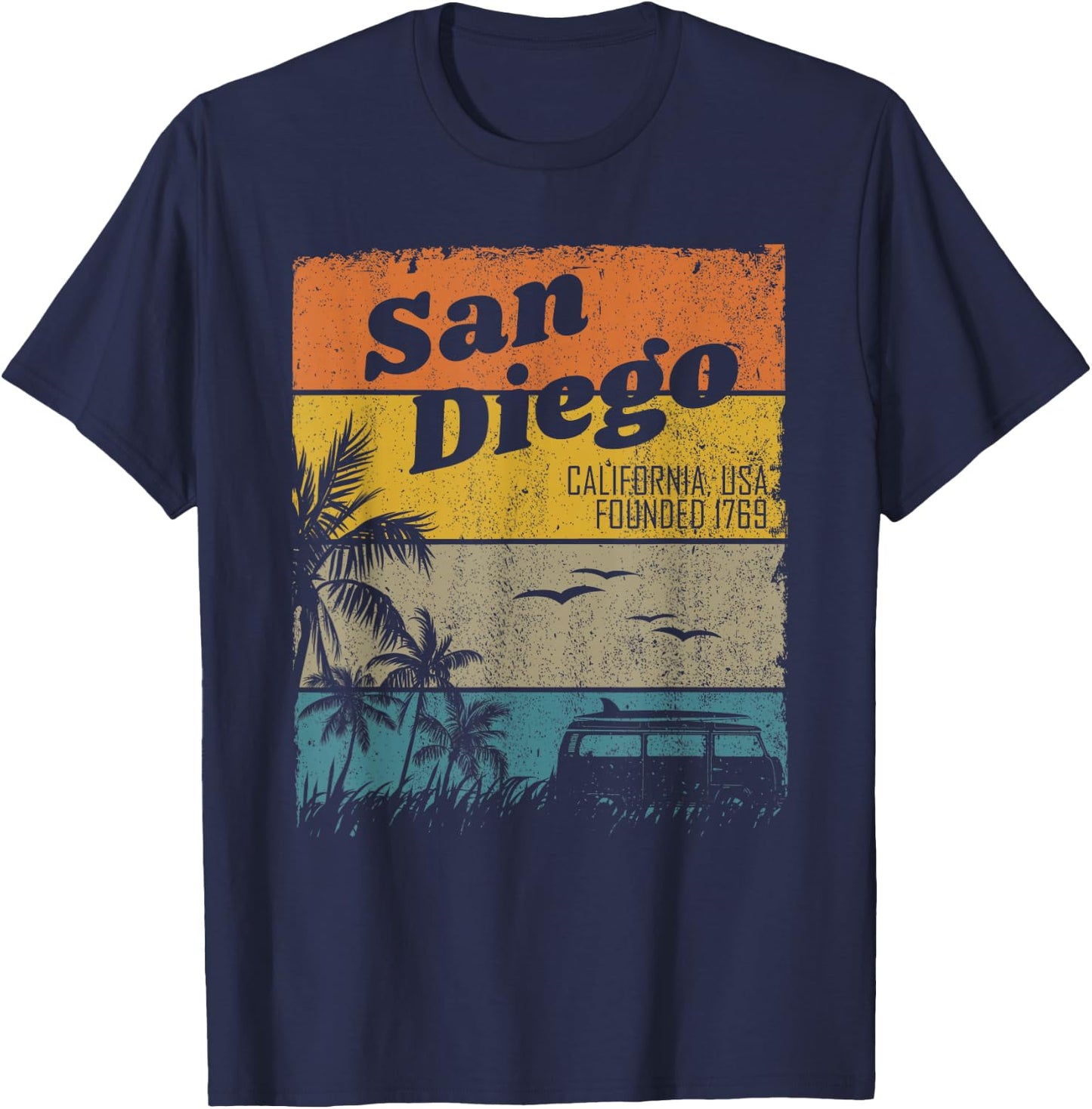 San Diego Vintage California Beach Surfing Retro San Diego T-Shirt - T-Shirt | Navy