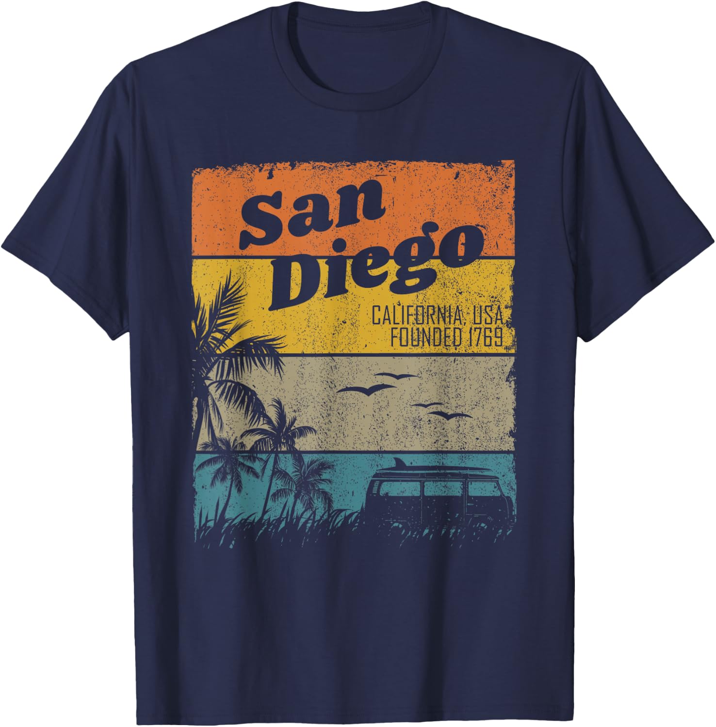 San Diego Vintage California Beach Surfing Retro San Diego T-Shirt - T-Shirt | Navy