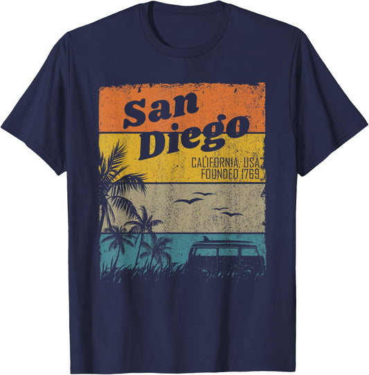 San Diego Vintage California Beach Surfing Retro San Diego T-Shirt - T-Shirt | Navy