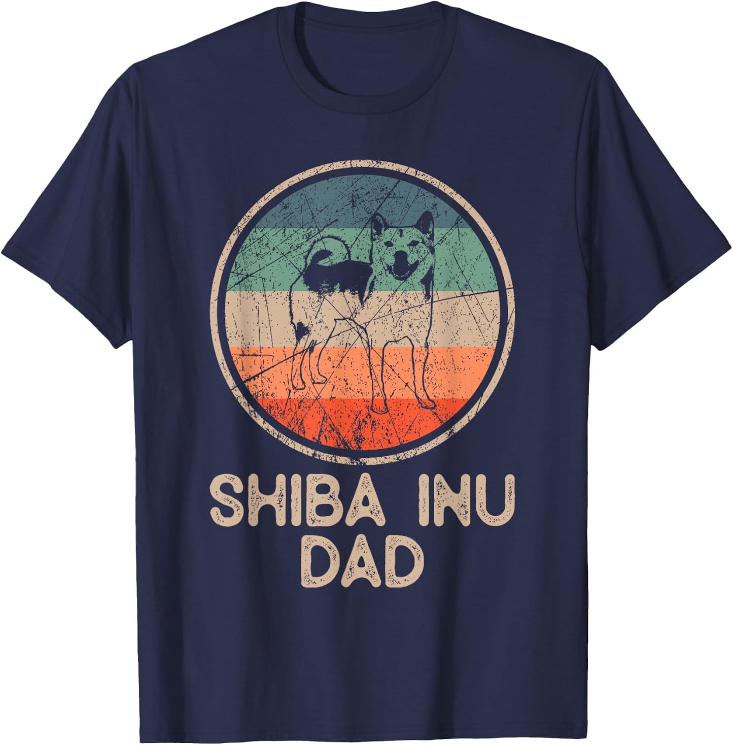 Shiba Inu Dog - Vintage Shiba Inu Dad Men Women T-Shirt - T-Shirt | Navy