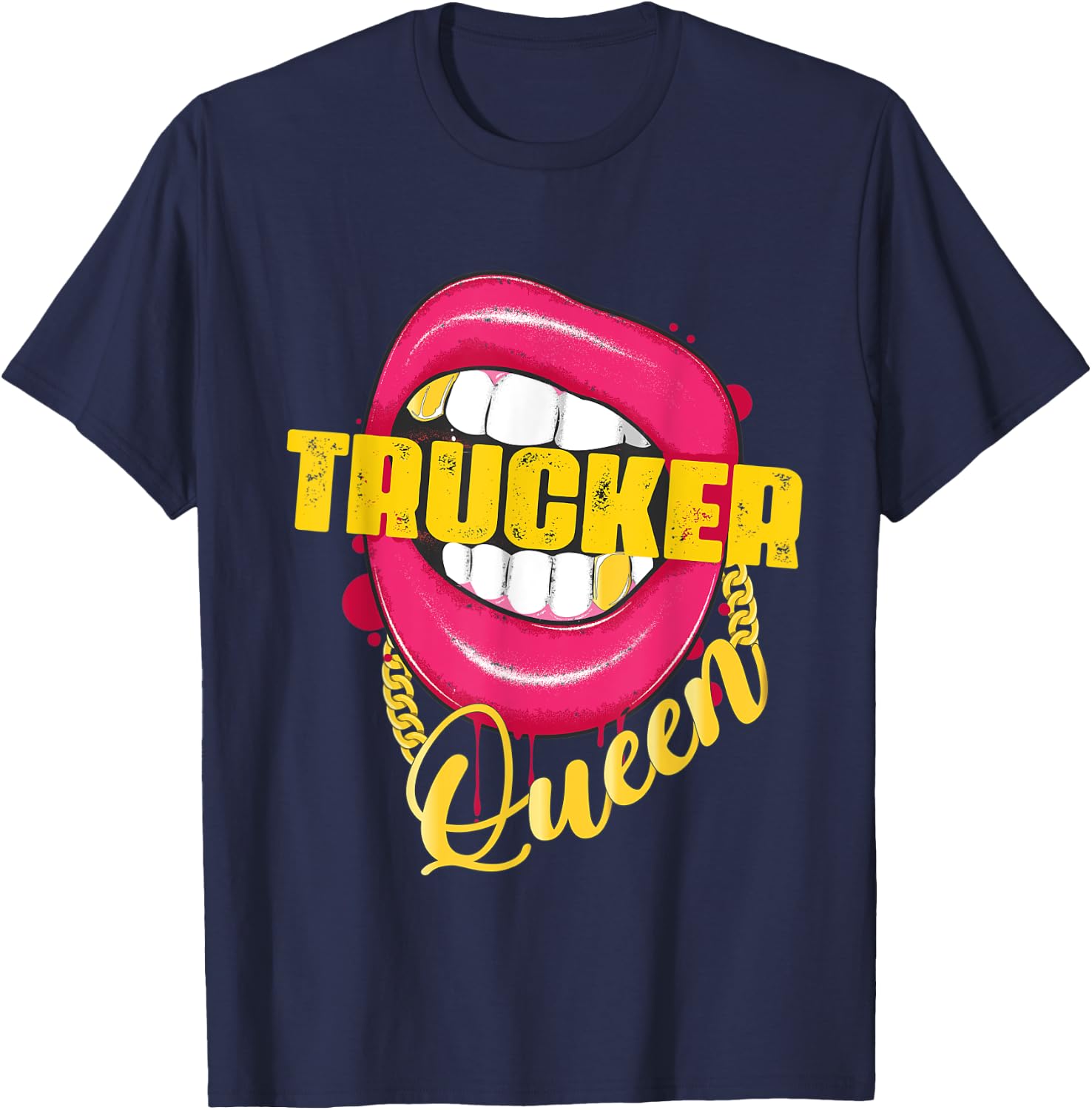 Trucker Queen Golden Necklace Gift woman T-Shirt - T-Shirt | Navy