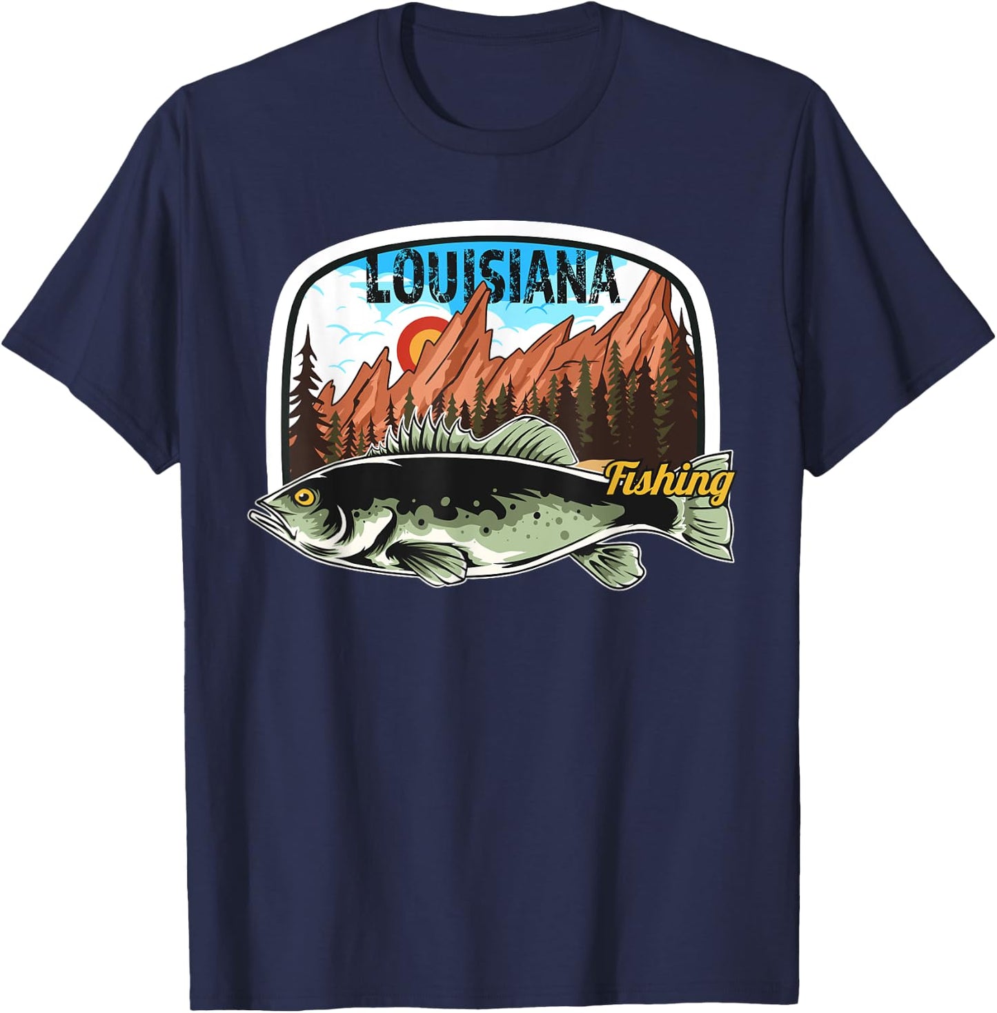Fishing in Louisiana - Retro Nature Louisiana Fishing T-Shirt - T-Shirt | Navy