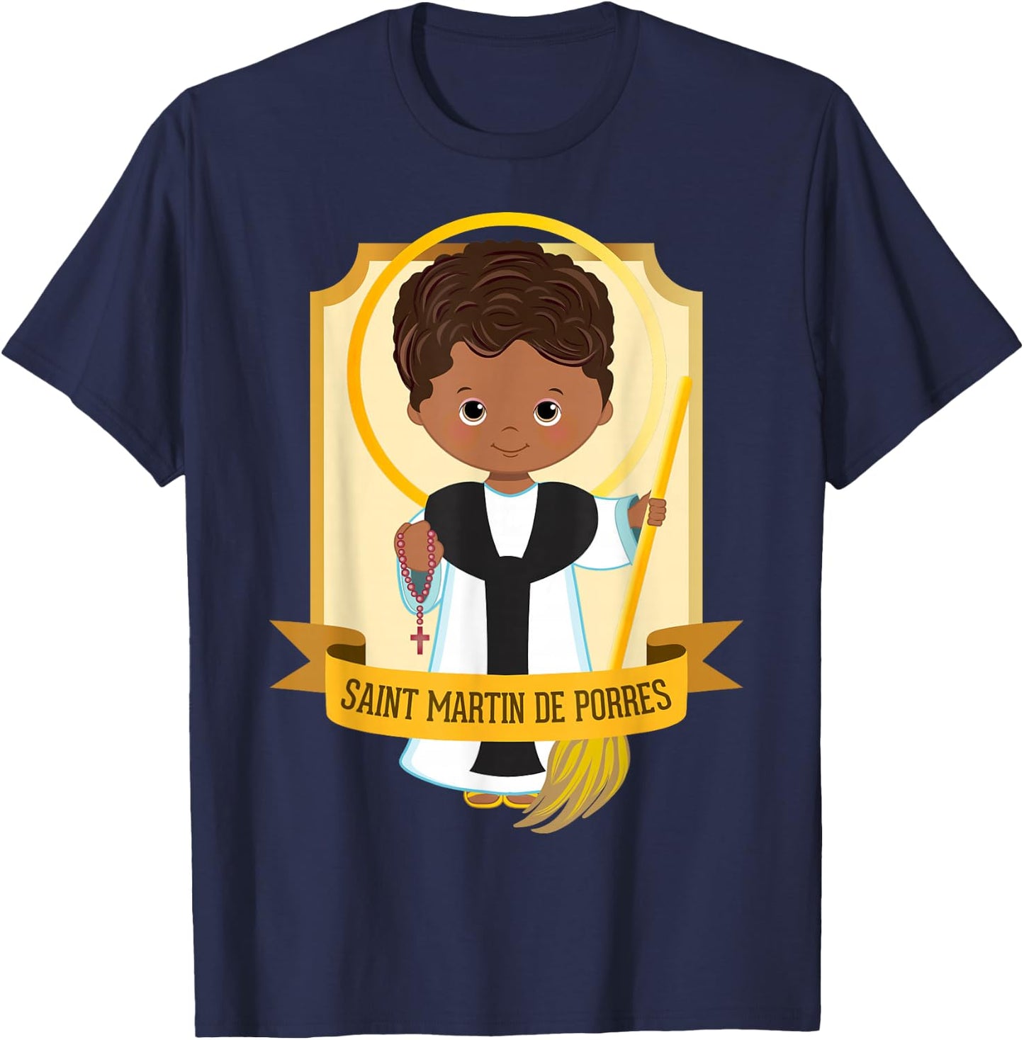 St Martin de Porres African American Black Saints Catholic T-Shirt - T-Shirt | Navy