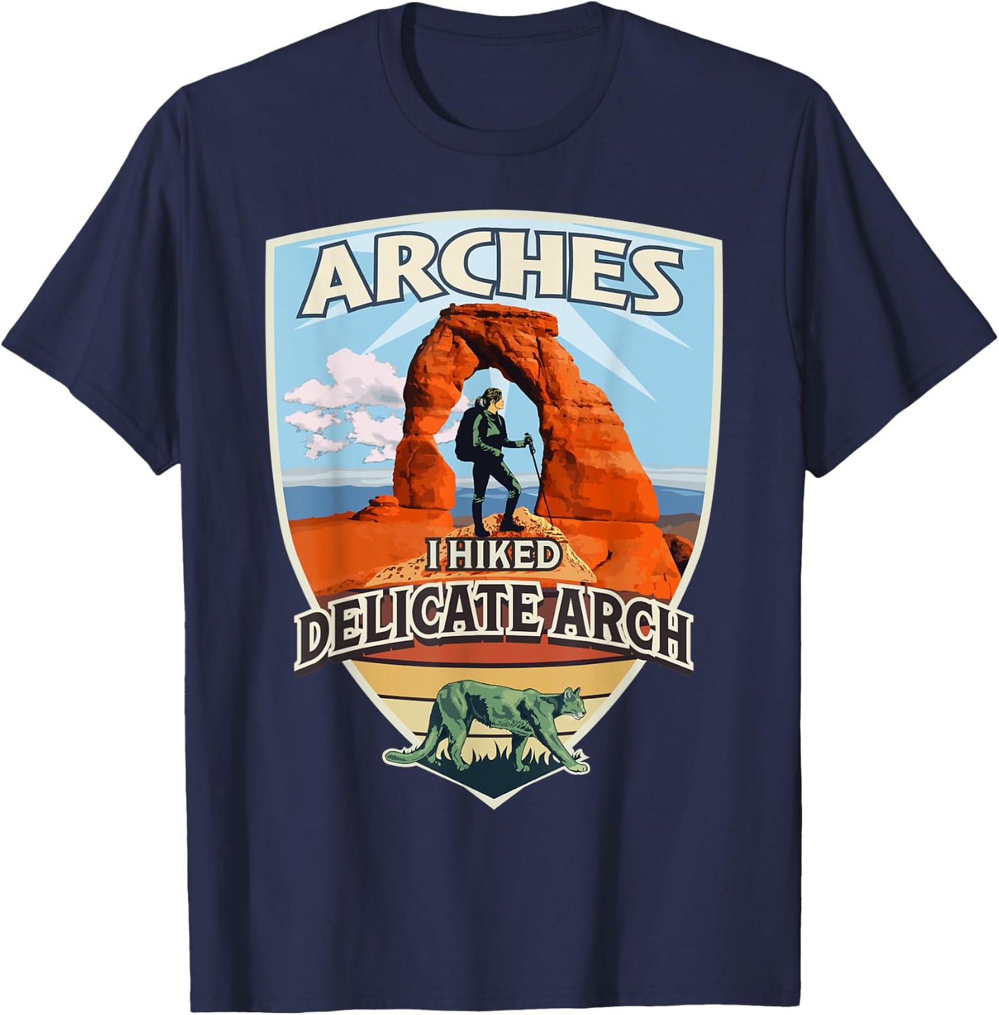 I Hiked Delicate Arch Arches National Park Hiker with Cougar T-Shirt - T-Shirt | Navy