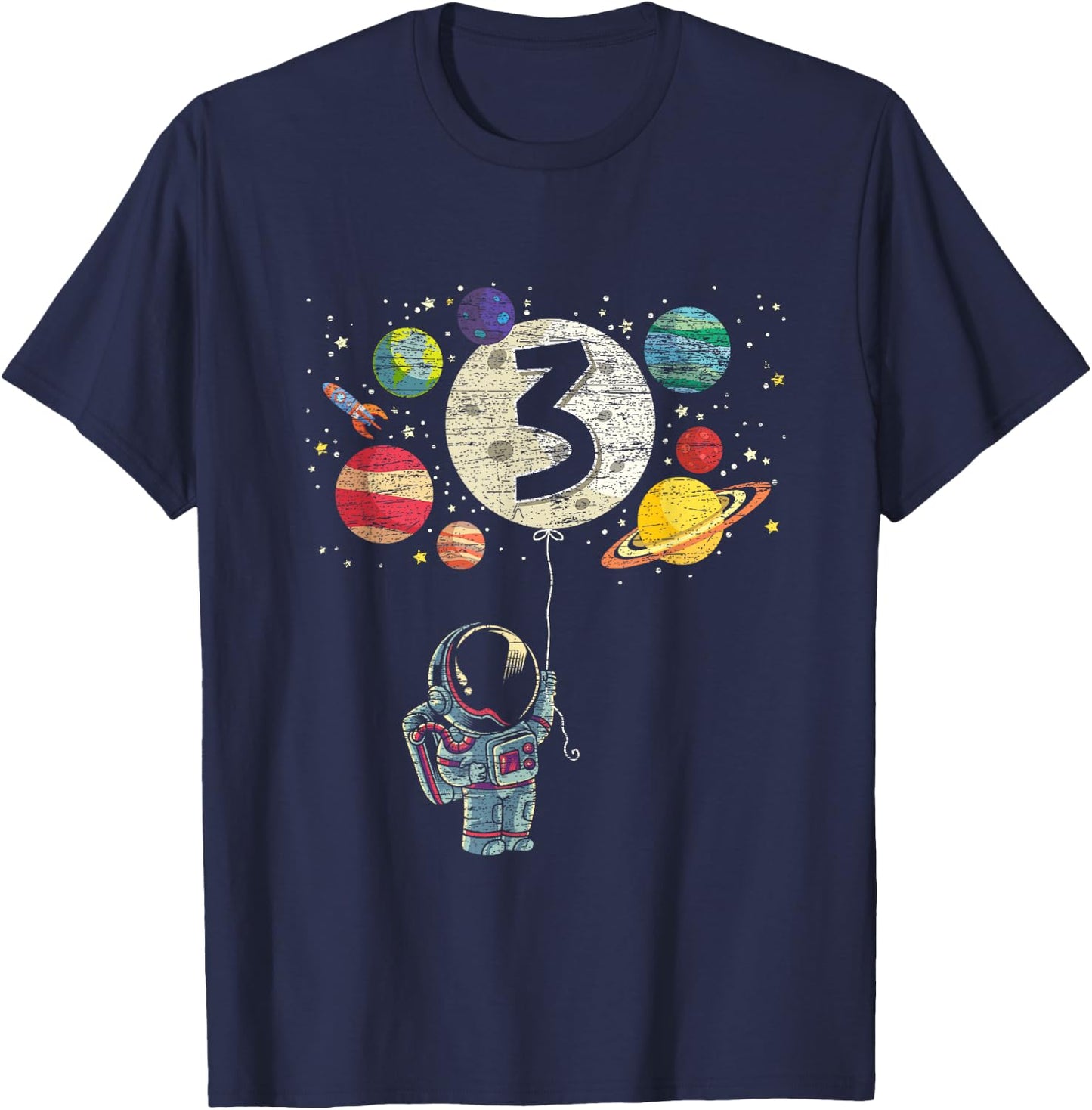 3 Years Old Birthday Boy Gifts Astronaut 3rd Birthday T-Shirt - T-Shirt | Navy