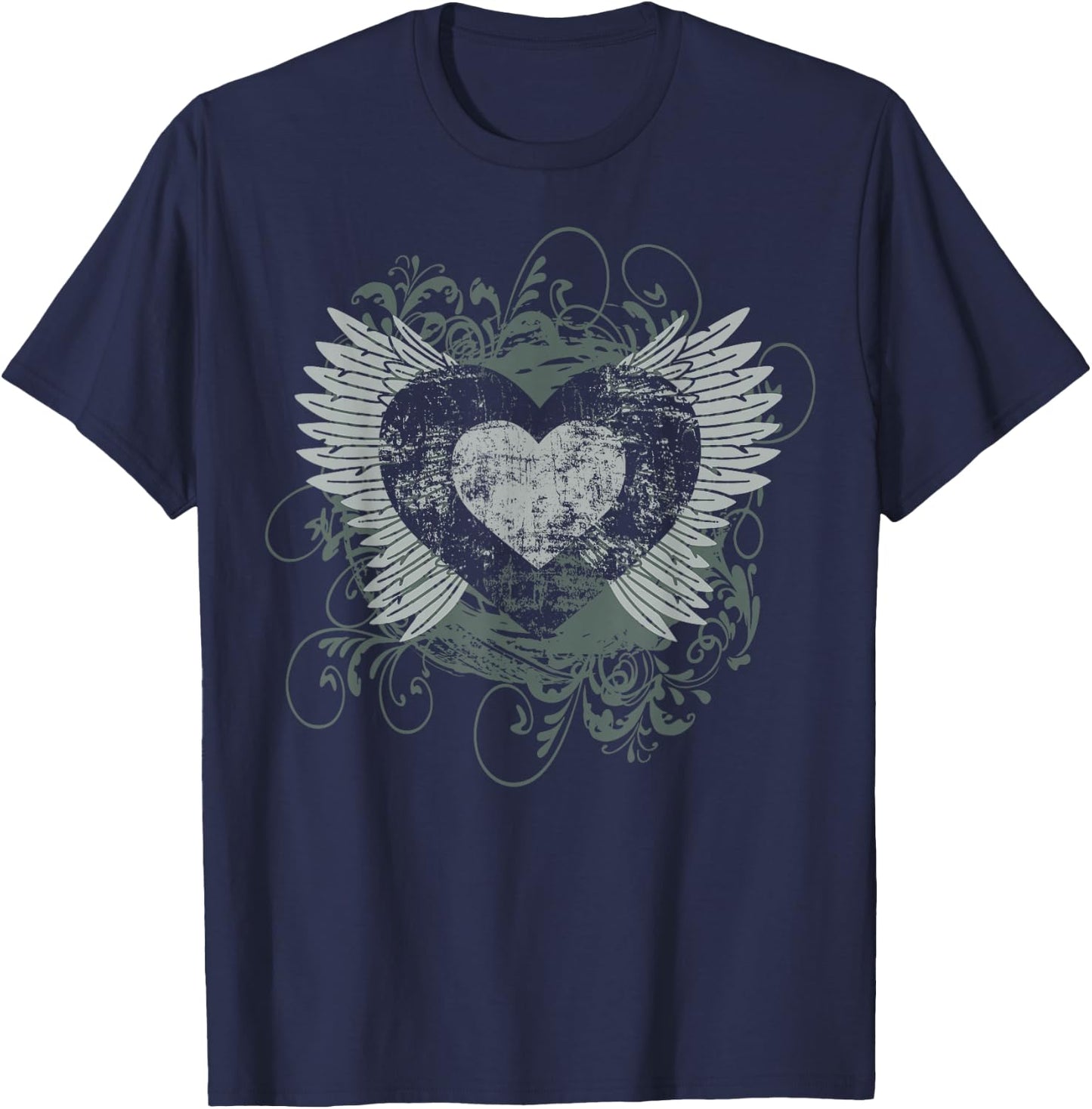 Aesthetic Y2k Fairy Wings Heart Alt Grunge T-Shirt - T-Shirt | Navy