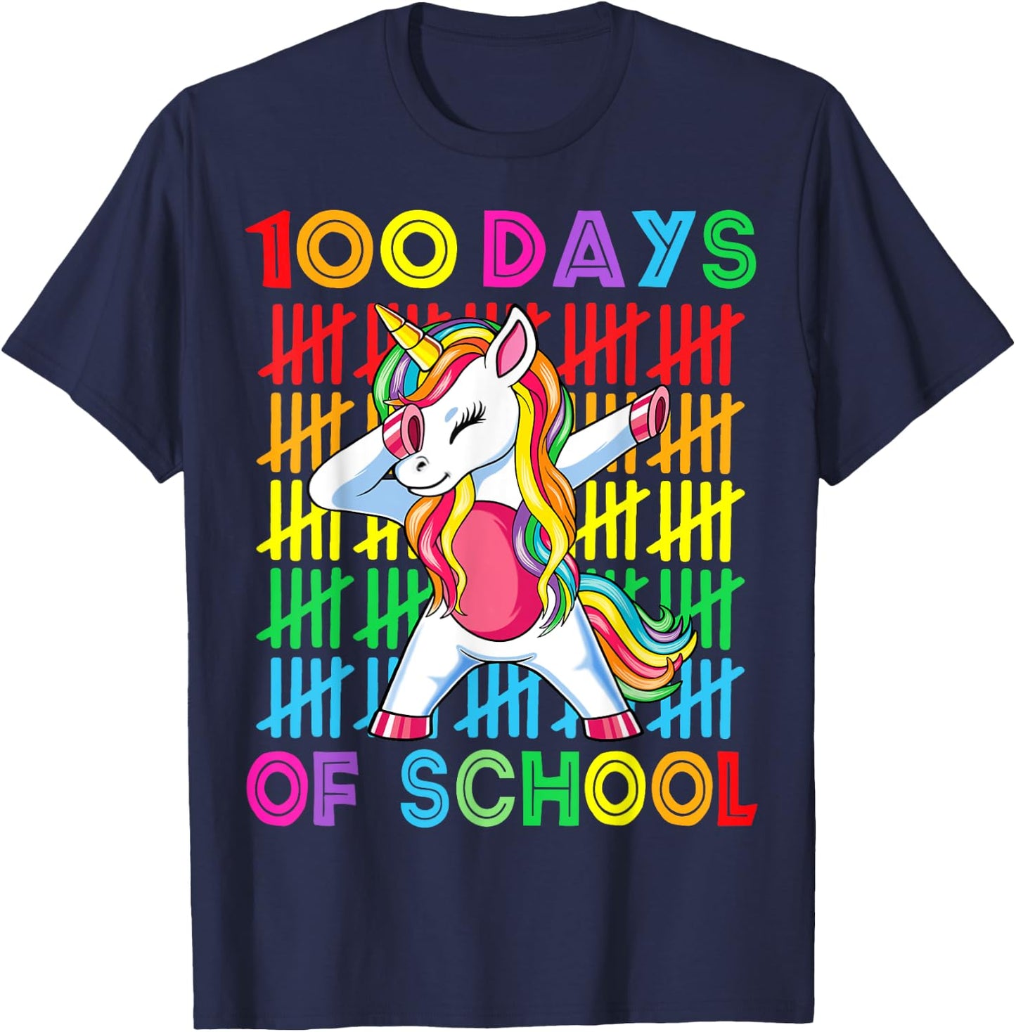 100 Days of School Unicorn Girls Teacher 100th Day of School T-Shirt - T-Shirt | Navy