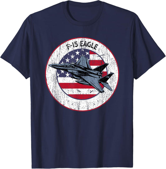 American Flag F-15 Eagle US Military Fighter Jet 4th July Women Men T-Shirt - T-Shirt | Navy
