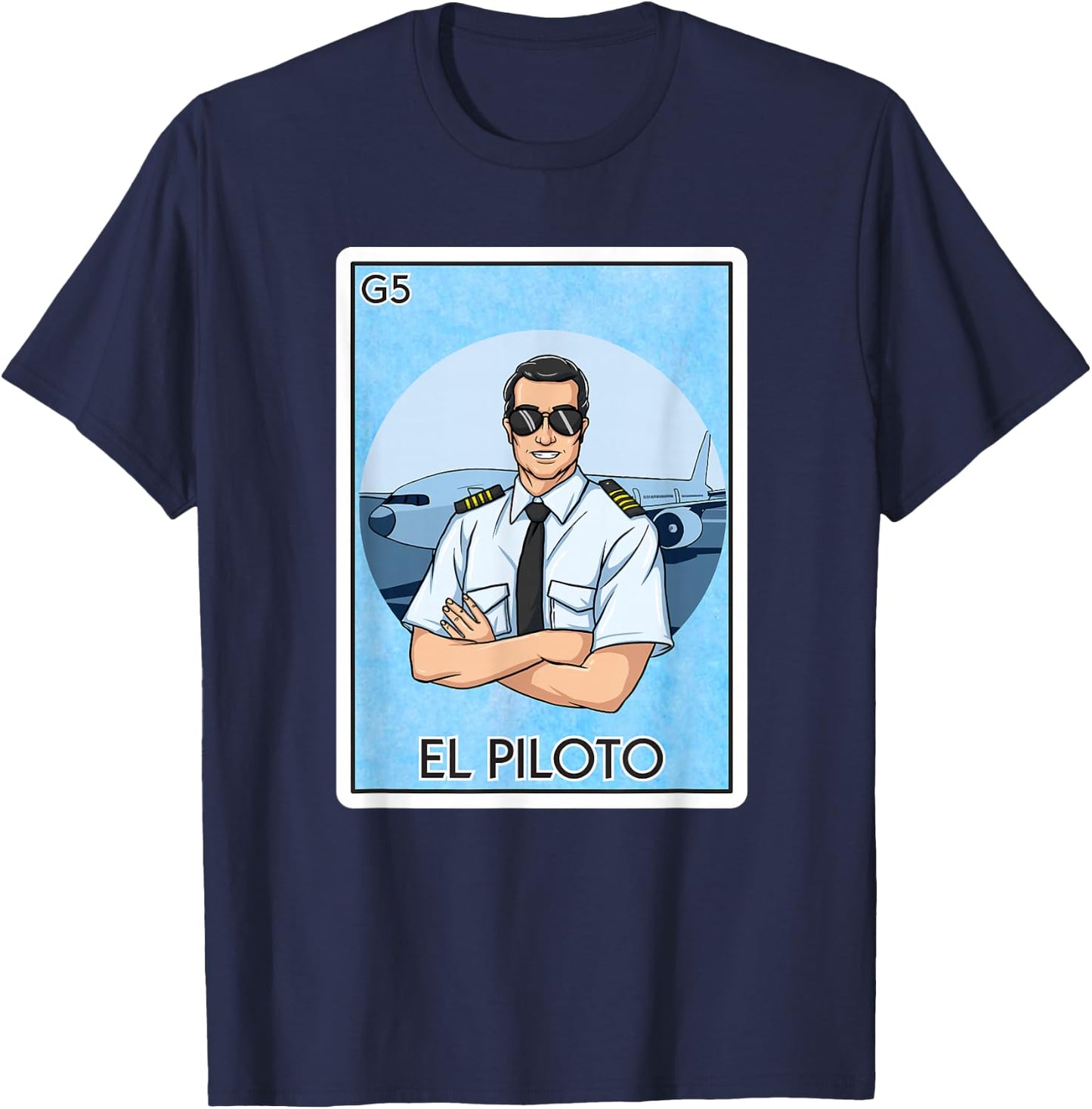 El Piloto The Pilot Card Mexican Lottery Card El Piloto T-Shirt - T-Shirt | Navy