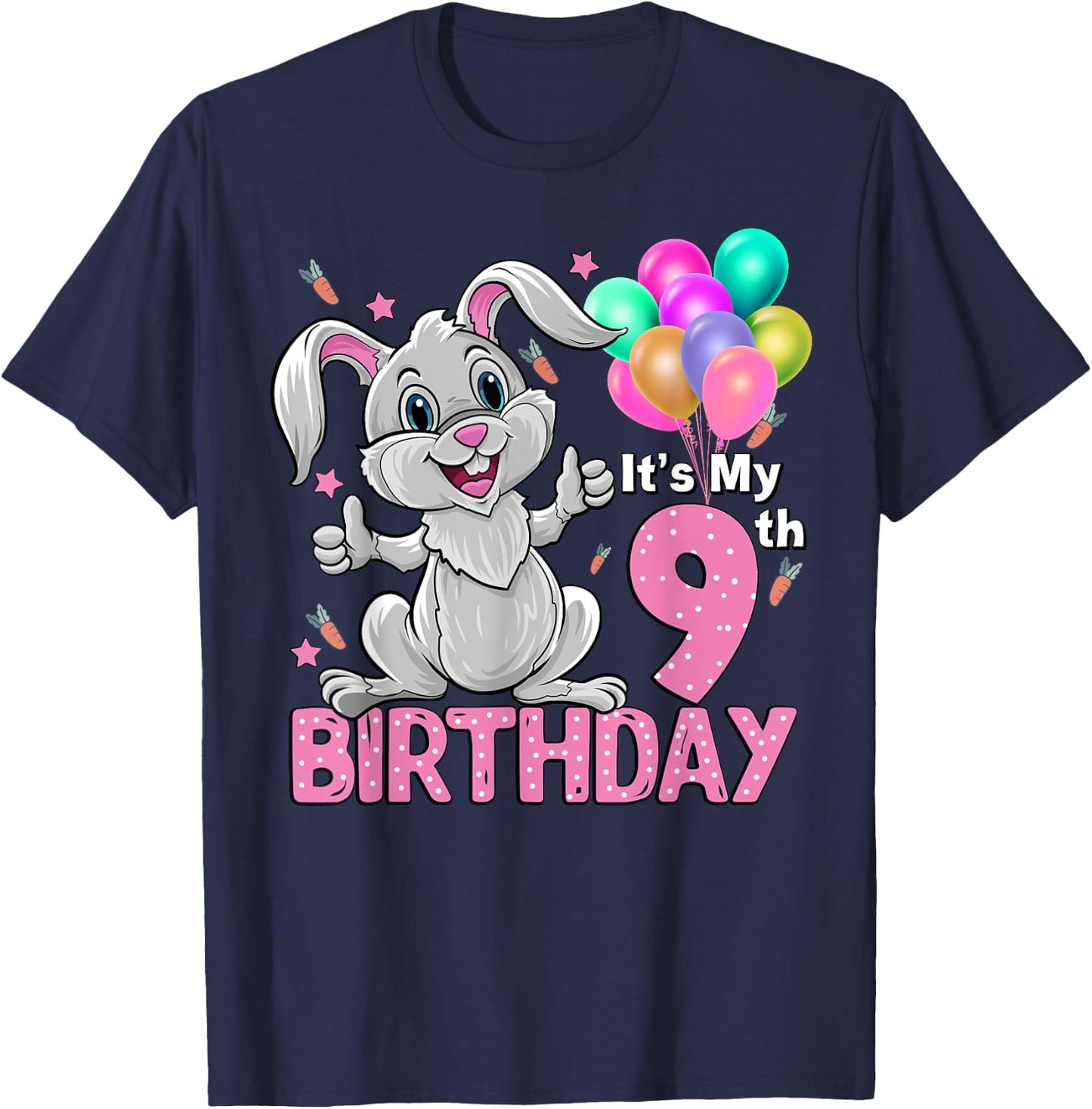 It's My 9th Birthday Rabbit 9th Birthday 9 Years Old Girl T-Shirt - T-Shirt | Navy