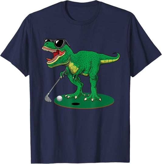 Cute T Rex Dinosaur Boys Golfing Lover Trex Dino Golf Gifts T-Shirt - T-Shirt | Navy