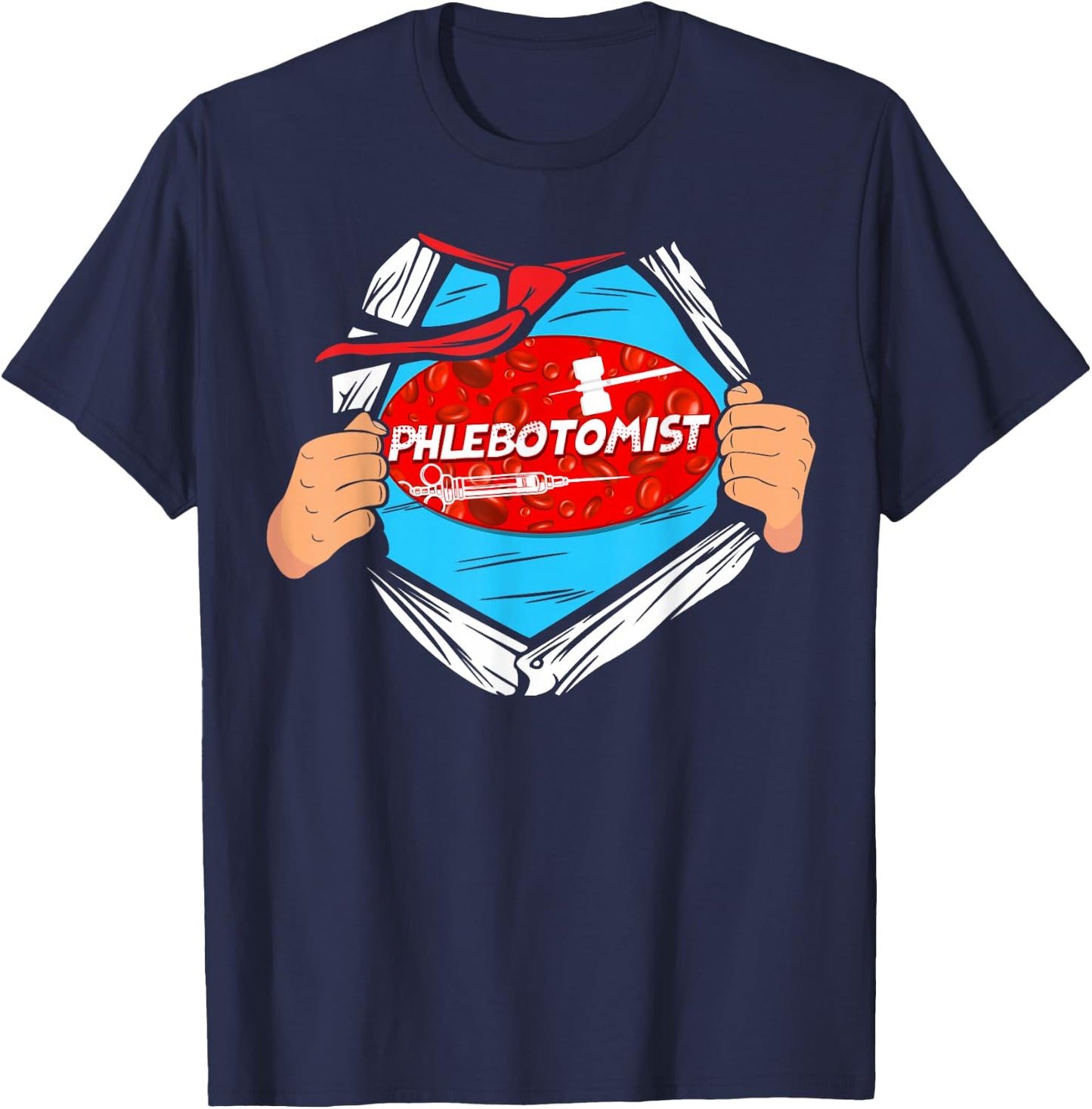 Phlebotomist Tech Technician Superhero T-Shirt - T-Shirt | Navy