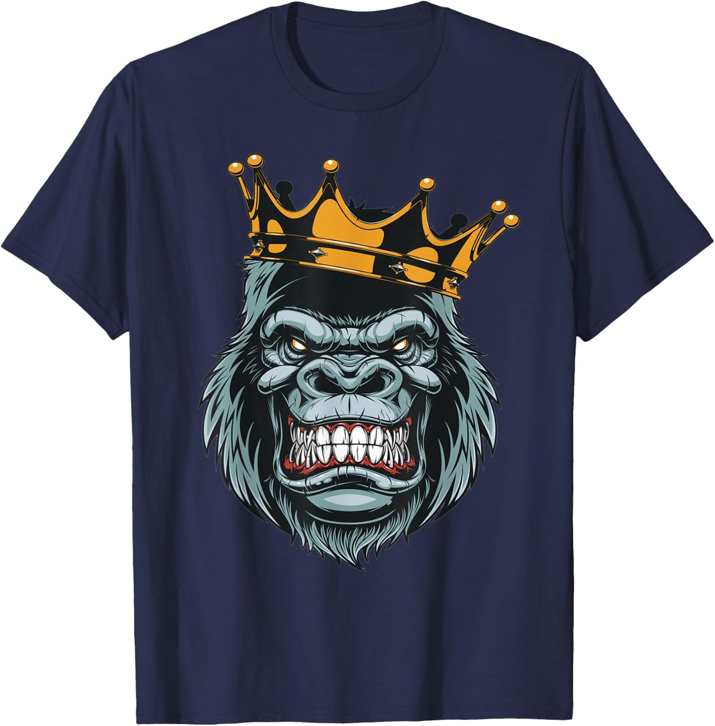 Gorilla King ferocious gorilla on with crown Christmas Gifts T-Shirt - T-Shirt | Navy