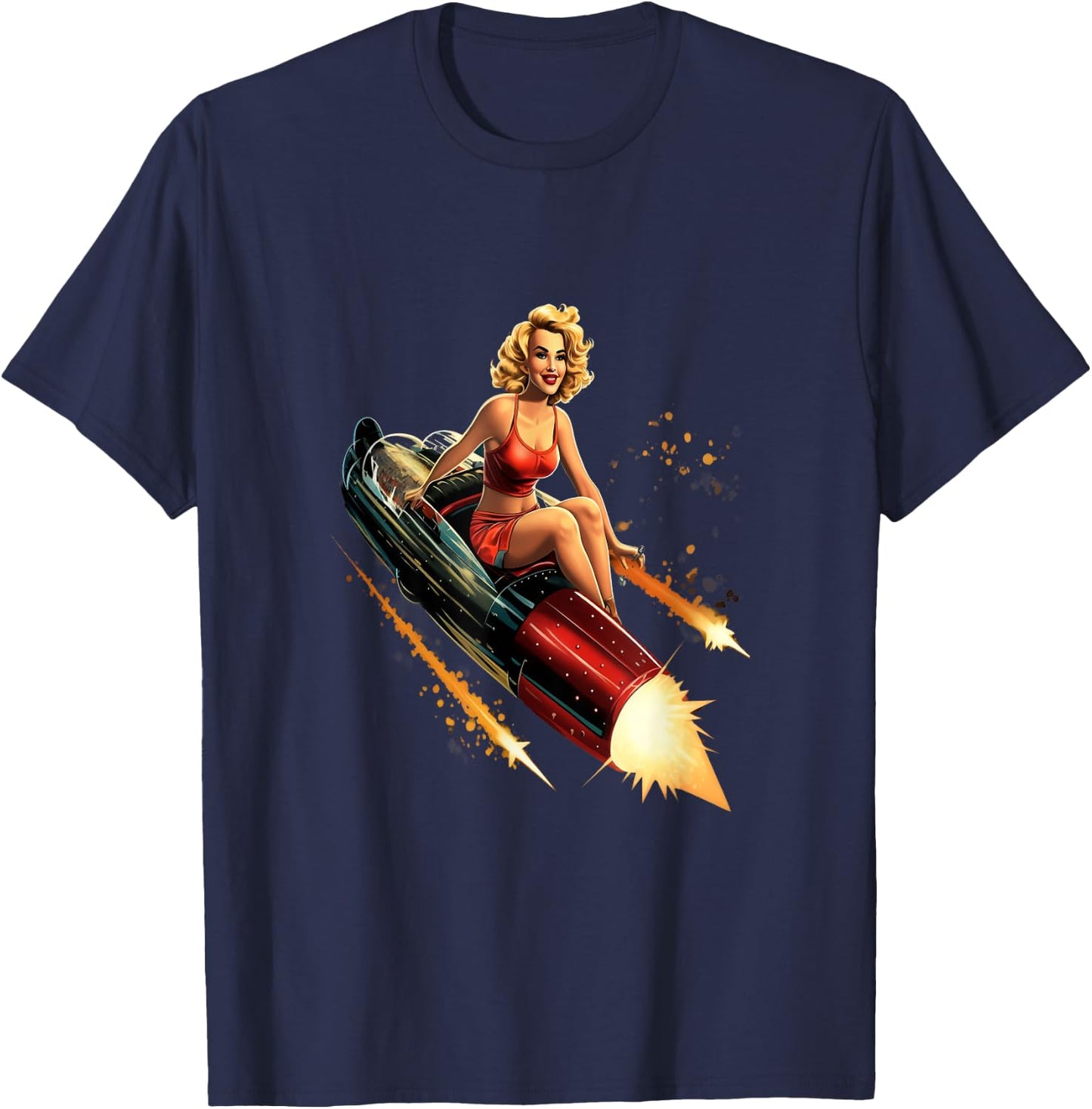 Pinup Girl Rocket Space Astronaut Pin-Up Vintage T-Shirt - T-Shirt | Navy