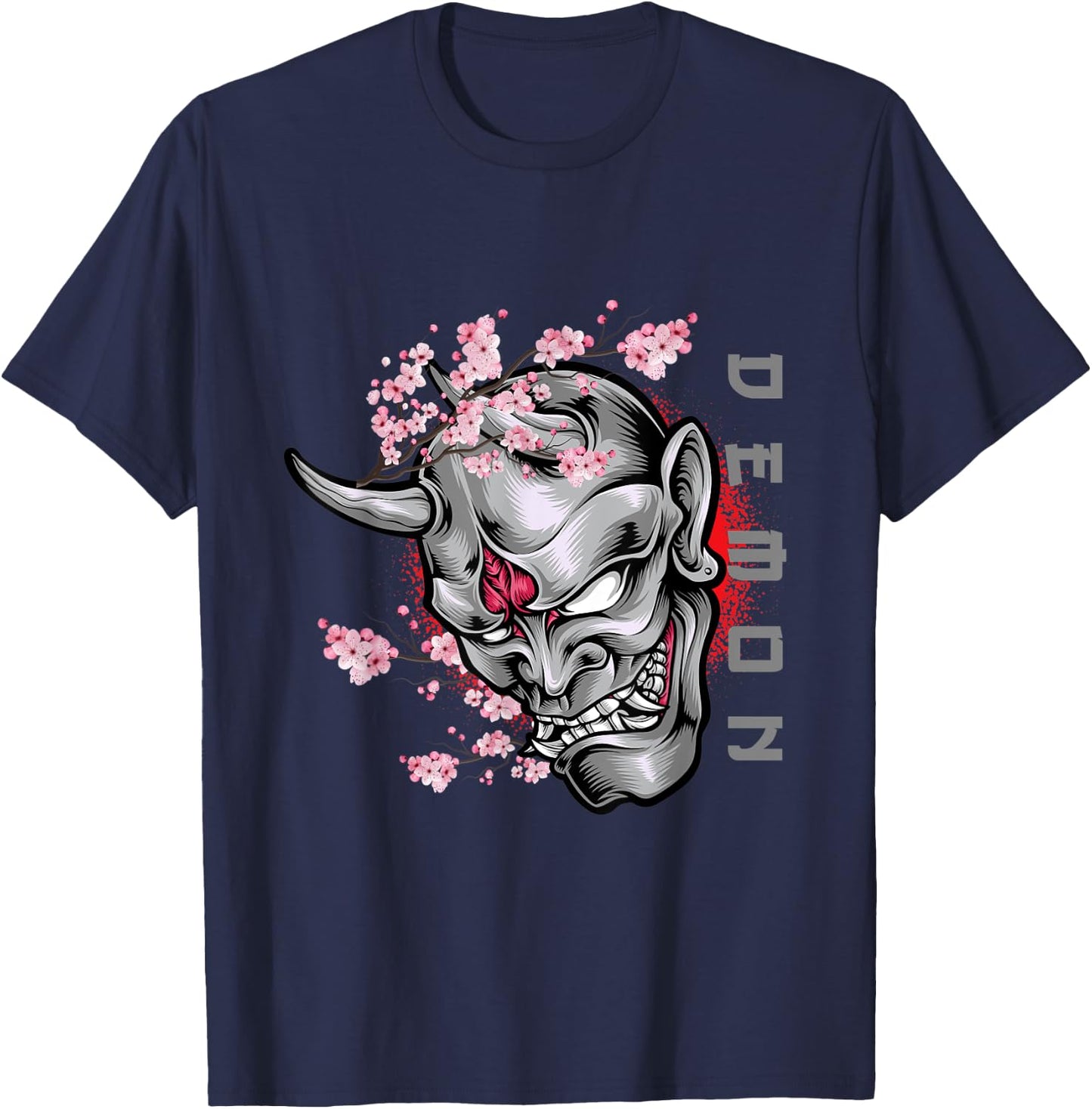 Cool Japanese Demon Oni Face Otaku Anime Style Manga Art T-Shirt - T-Shirt | Navy