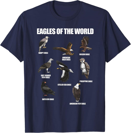 Eagles Of The World Educational Large Bird Animal T-Shirt - T-Shirt | Navy