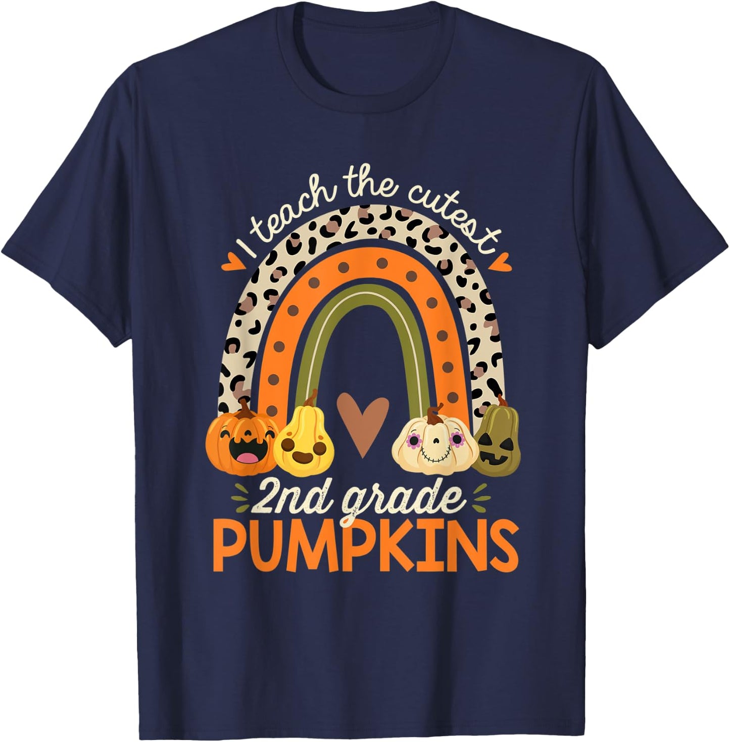 I Teach the Cutest 2nd Grade Pumpkins Halloween Teacher Fall T-Shirt - T-Shirt | Navy