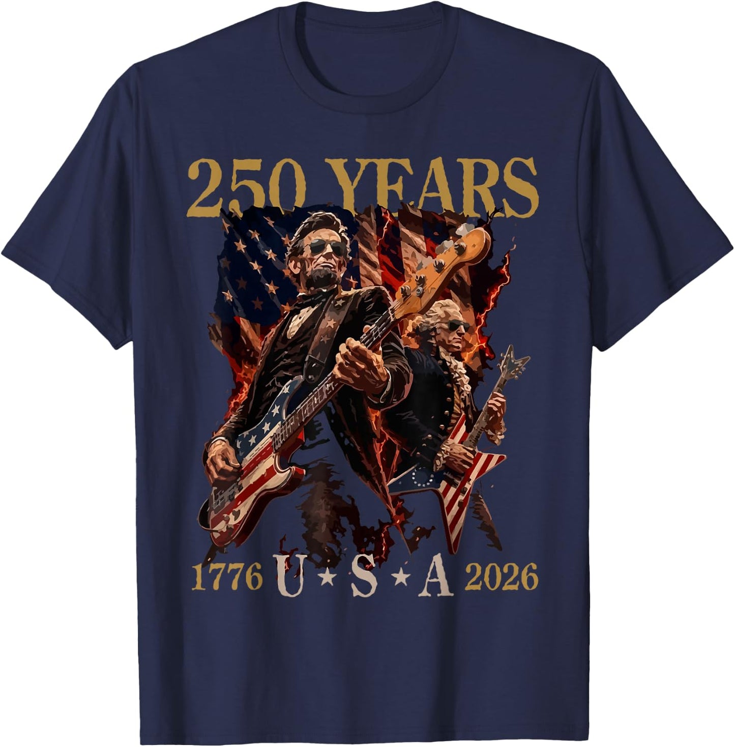 Presidents Abe Lincoln and George Washington Playing Guitar T-Shirt - T-Shirt | Navy