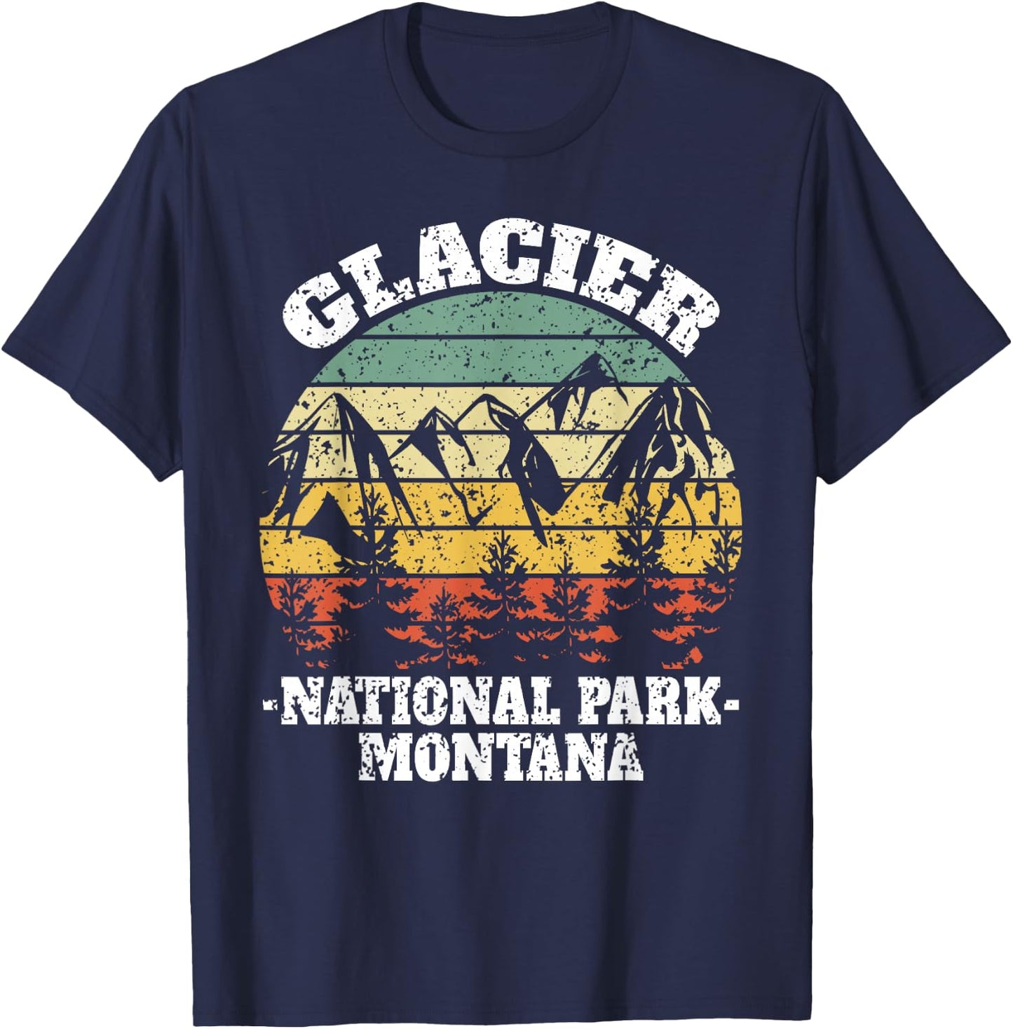 Glacier National Park Montana Retro Vintage T-Shirt - T-Shirt | Navy