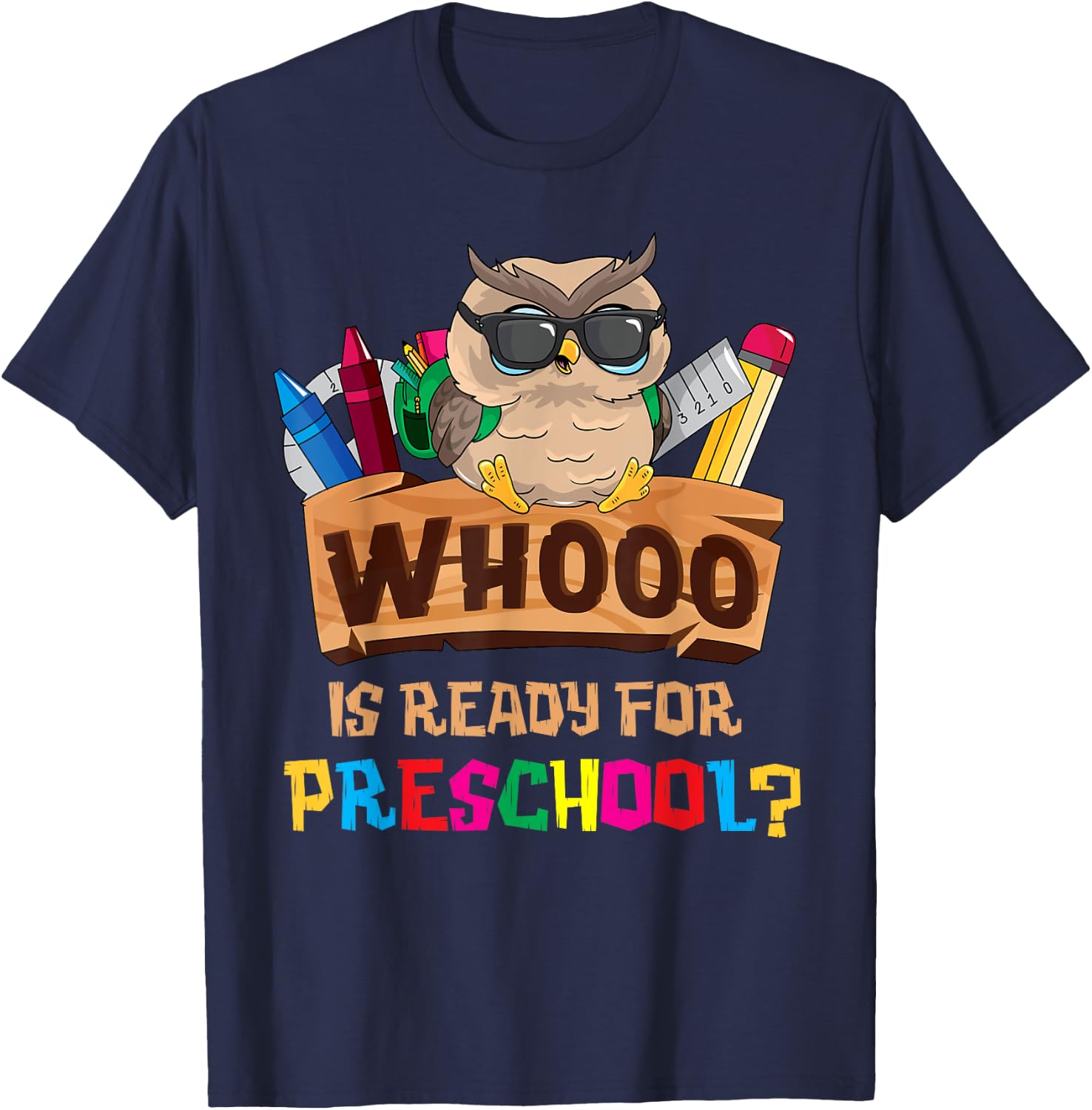 Whooo Is Ready For Preschool Owl Back To School First Day T-Shirt - T-Shirt | Navy