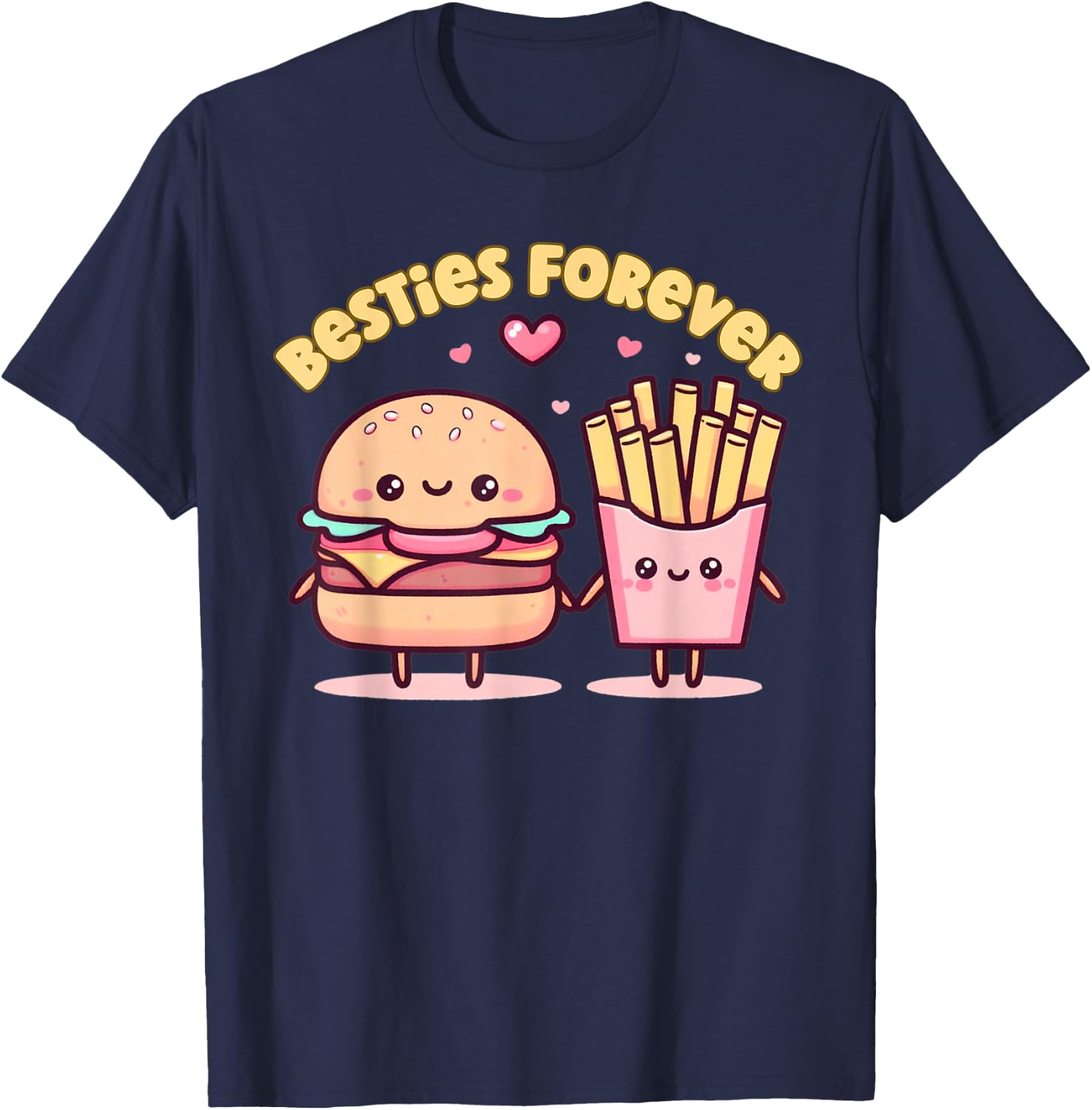 Besties Forever Burger Fries Kawaii for Kids Girls Boys T-Shirt - T-Shirt | Navy