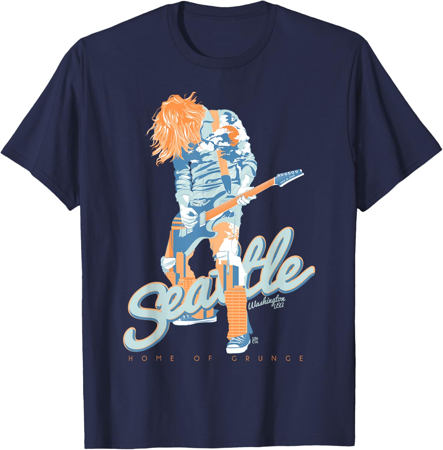 90's Seattle City Grunge Music & Travel T-Shirt - T-Shirt | Navy