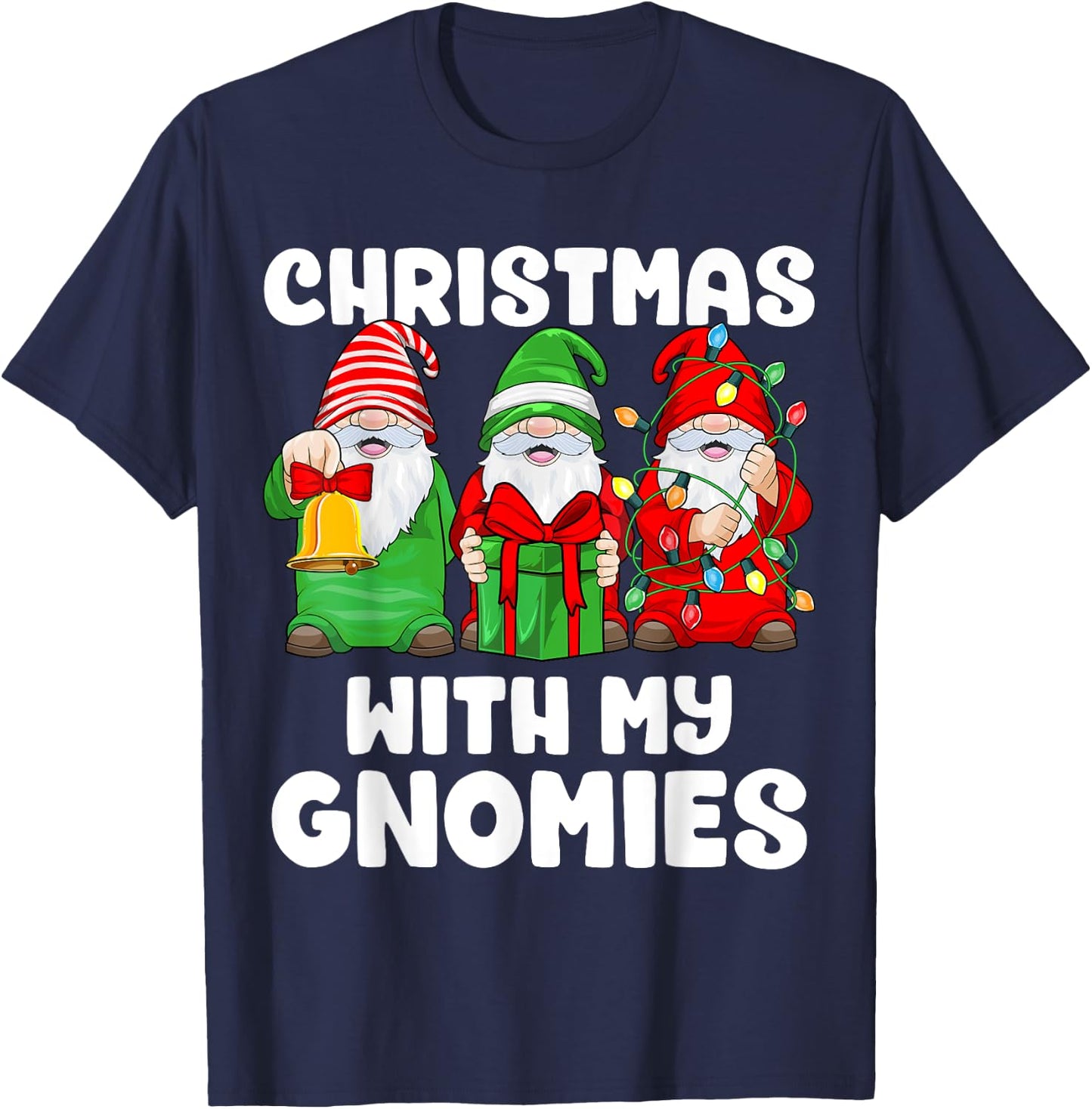 Christmas With My Gnomies Santa Gnome Funny Family Xmas Kids T-Shirt - T-Shirt | Navy