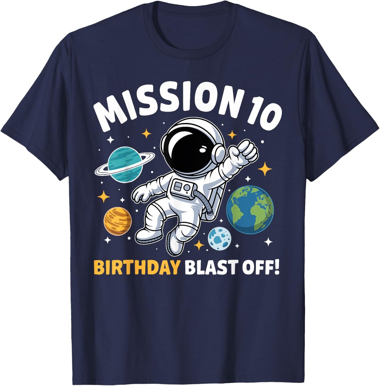 10th Birthday Astronaut Space Rocket Ten Years Old Boys T-Shirt - T-Shirt | Navy