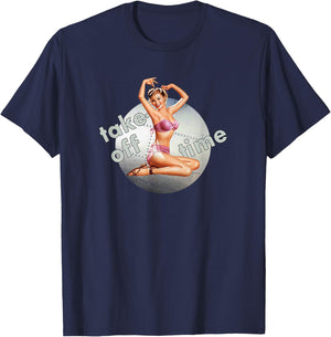 Pin Up Girl Bomber Take Off Time Nose Art WW2 Poster Retro T-Shirt - T-Shirt | Navy
