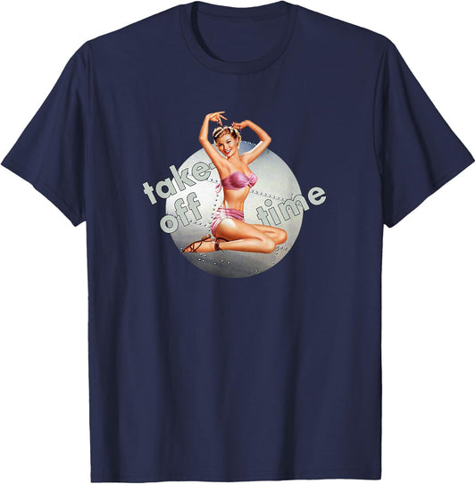 Pin Up Girl Bomber Take Off Time Nose Art WW2 Poster Retro T-Shirt - T-Shirt | Navy
