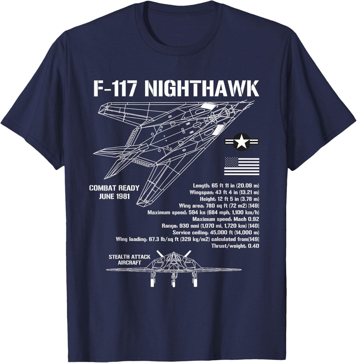 F117 Stealth Nighthawk Specs Military Aircraft F117 T-Shirt - T-Shirt | Navy