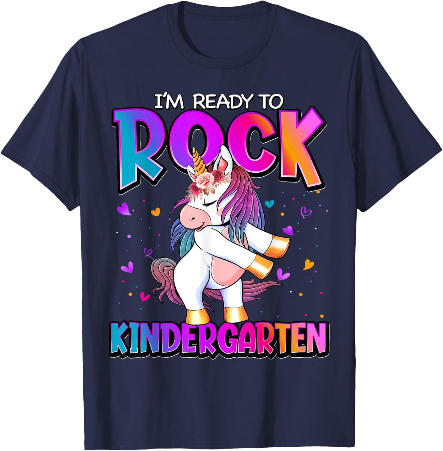 I'm Ready To Rock Kindergarten Unicorn Back To School Girls T-Shirt - T-Shirt | Navy