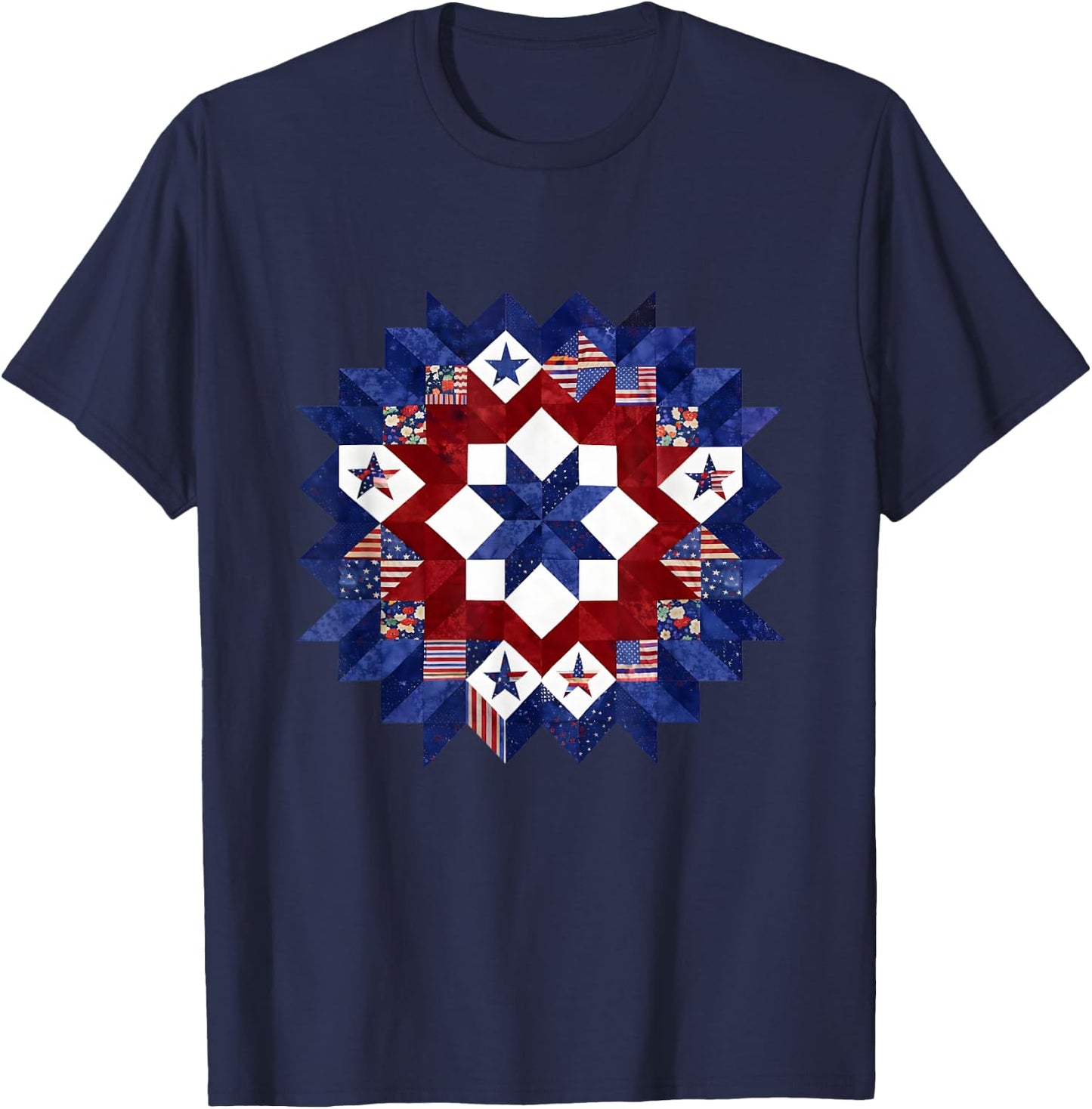 Patriotic Quilt Block Americana Quilting USA Flag Patchwork T-Shirt - T-Shirt | Navy