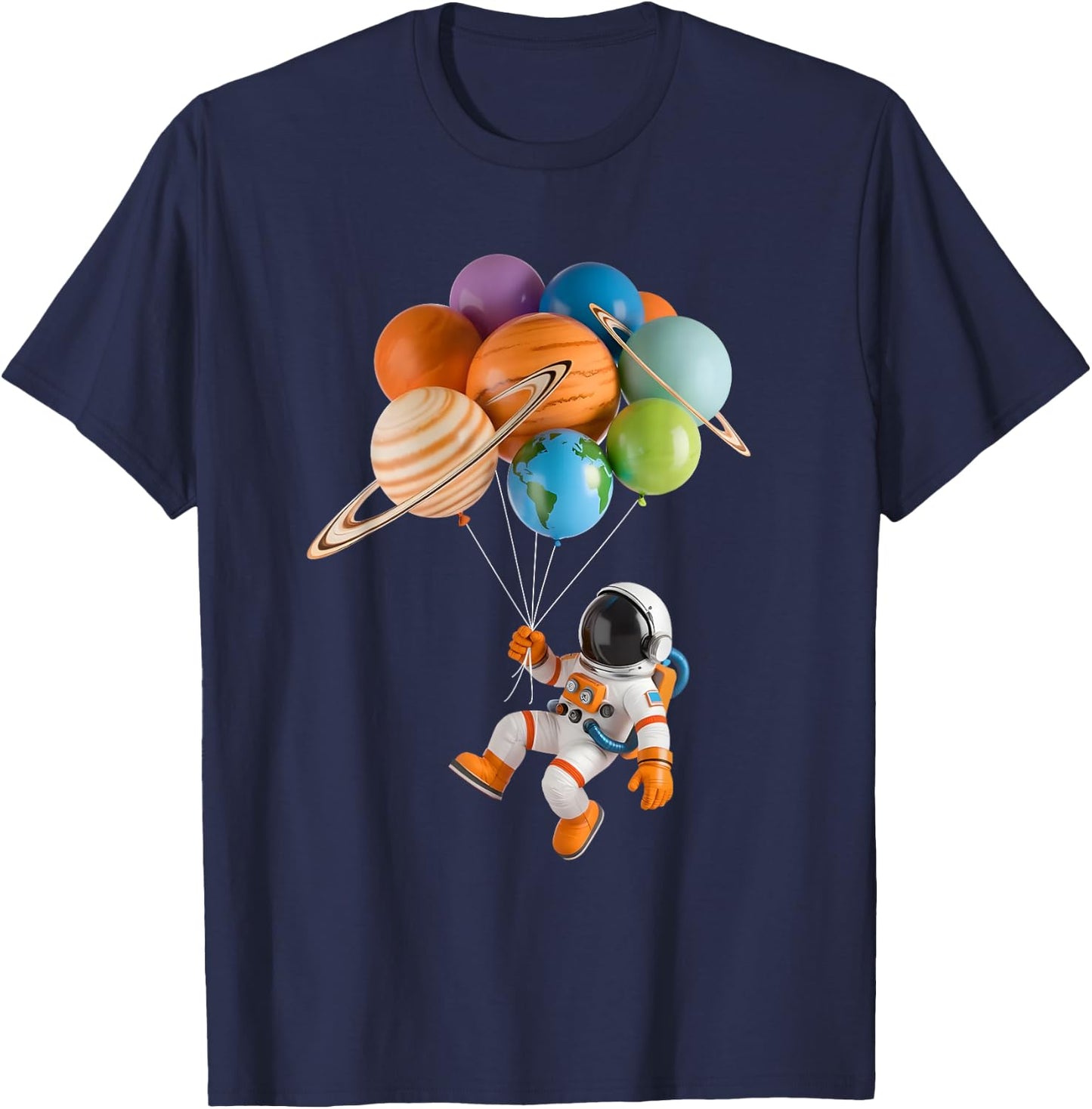 Astronaut Planet Balloons Solar-System Space Kids Astronomy T-Shirt - T-Shirt | Navy