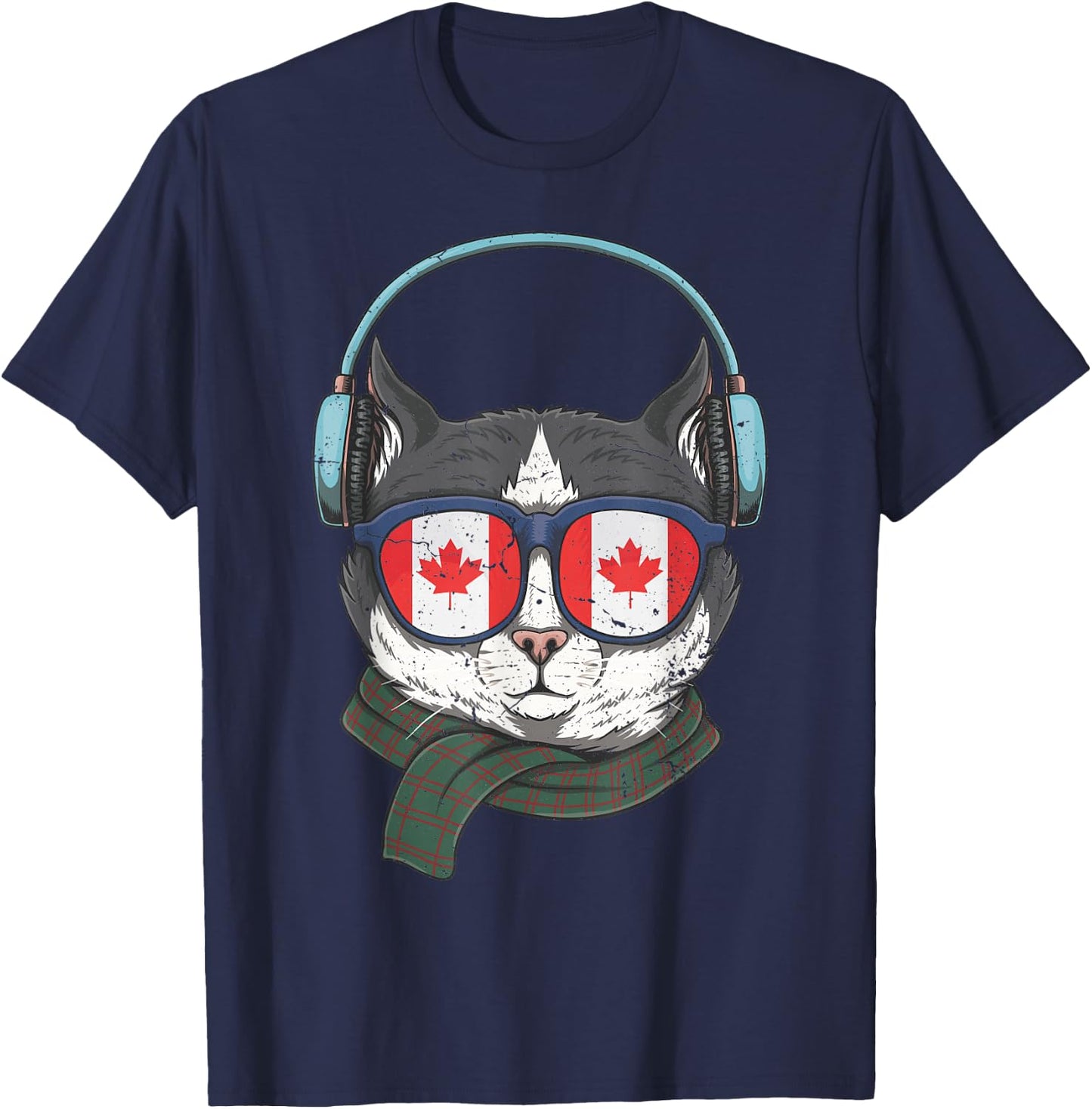 Canada Flag Canadian Cat Sunglasses Funny Men Women Kids T-Shirt - T-Shirt | Navy