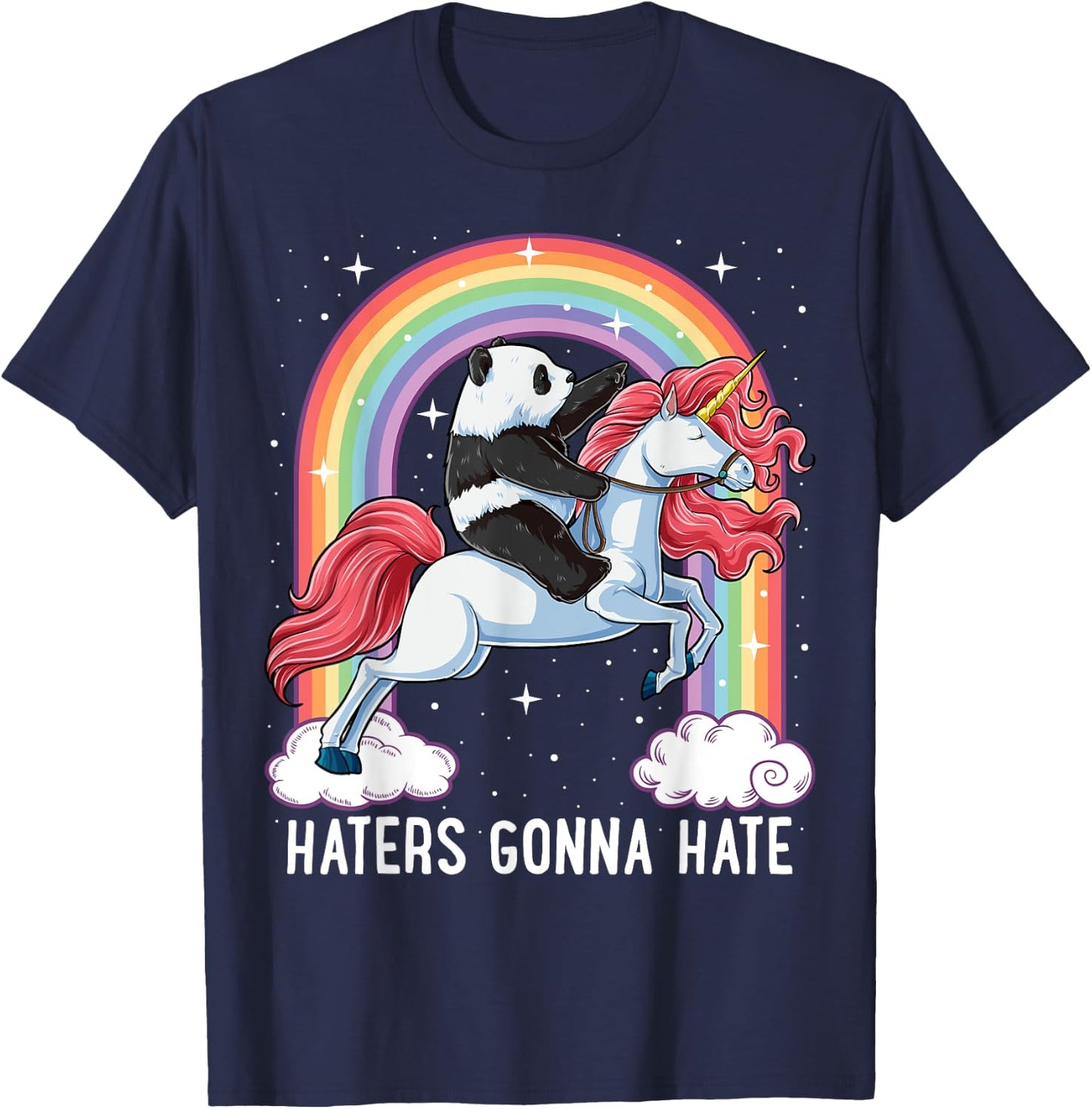 Panda Riding Unicorn Funny Haters Gonna Hate Pandicorn Girls T-Shirt - T-Shirt | Navy