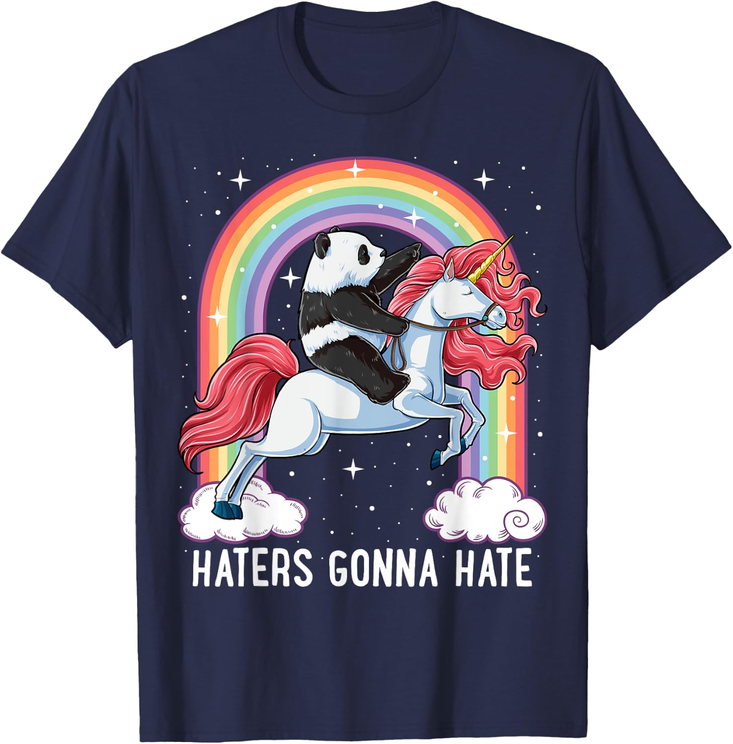Panda Riding Unicorn Funny Haters Gonna Hate Pandicorn Girls T-Shirt - T-Shirt | Navy