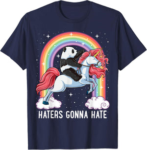 Panda Riding Unicorn Funny Haters Gonna Hate Pandicorn Girls T-Shirt - T-Shirt | Navy