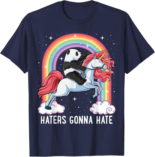 Panda Riding Unicorn Funny Haters Gonna Hate Pandicorn Girls T-Shirt - T-Shirt | Navy
