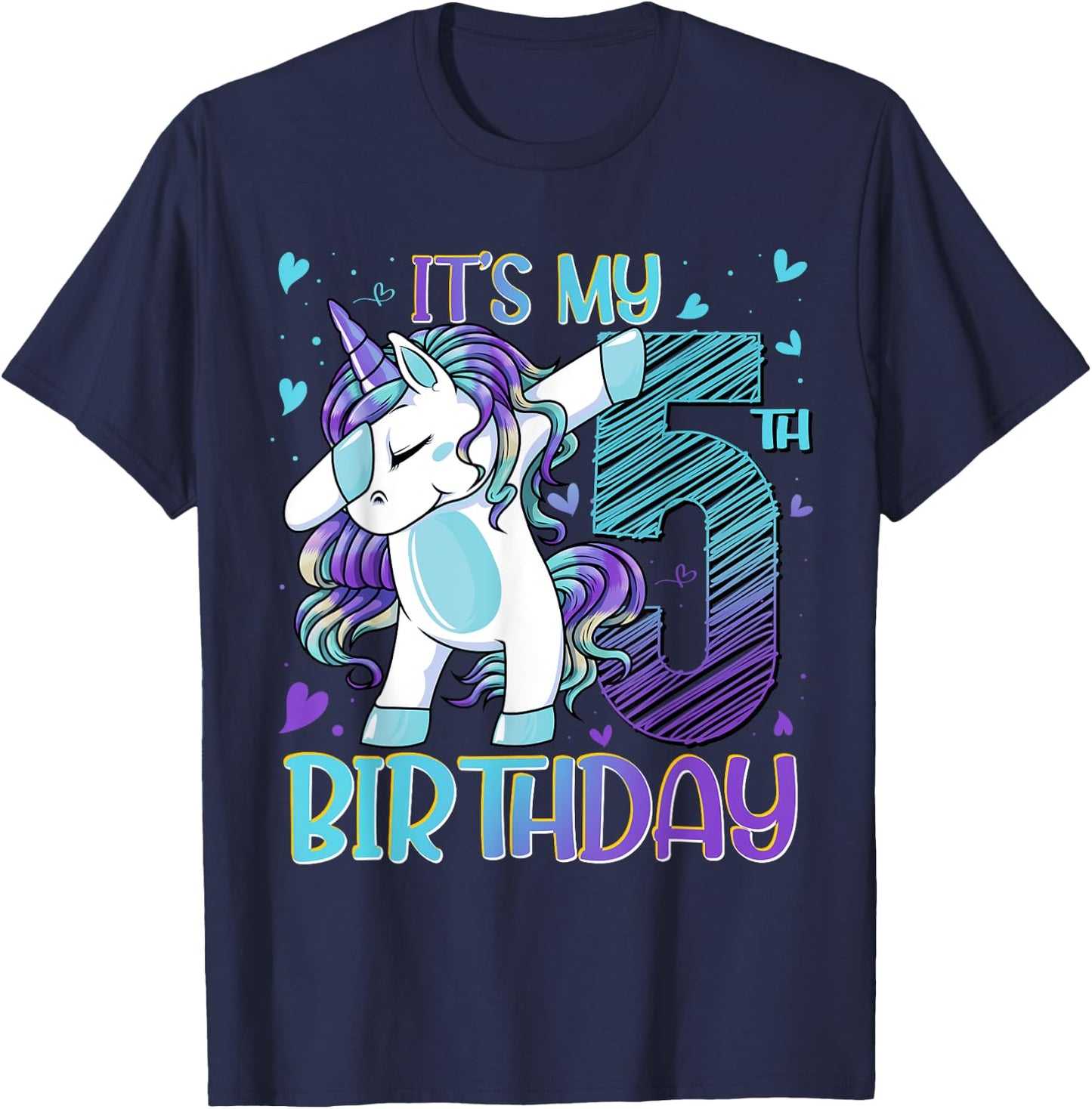 5 Year Old Unicorn Dabbing 5th Birthday Girl Unicorn Party T-Shirt - T-Shirt | Navy