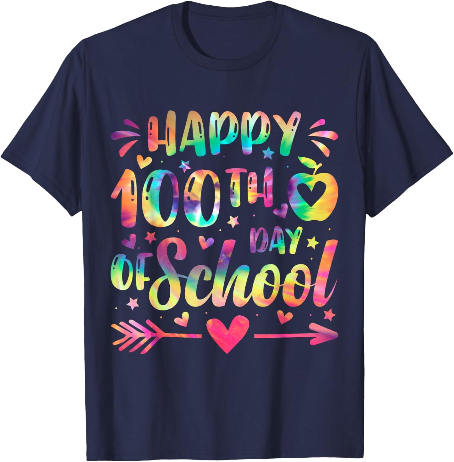 Happy 100th Day Of School Tie Dye Rainbow 100 Days Smarter T-Shirt - T-Shirt | Navy