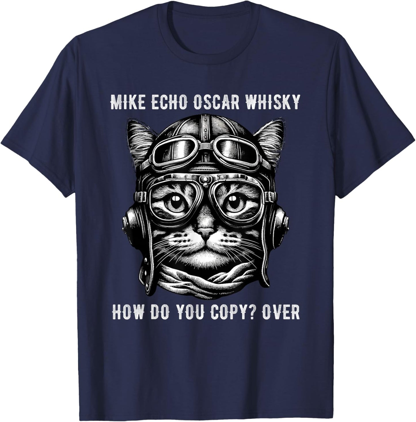 Cat-Mike Echo-Oscar Whisky Vintage Pilot Communication T-Shirt - T-Shirt | Navy