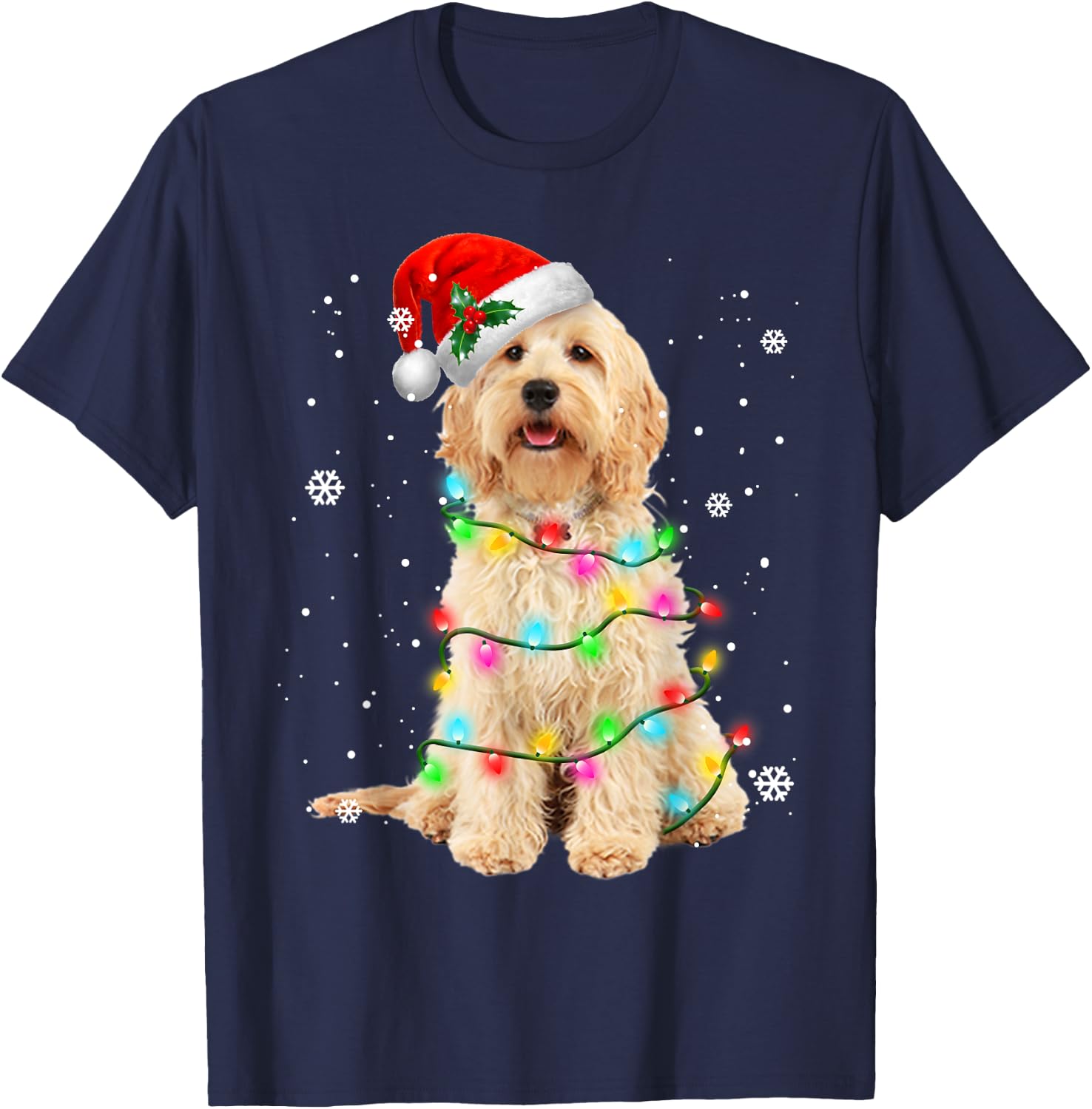 Goldendoodle Dog Tree Christmas Sweater Xmas Pet Dogs Gifts T-Shirt - T-Shirt | Navy