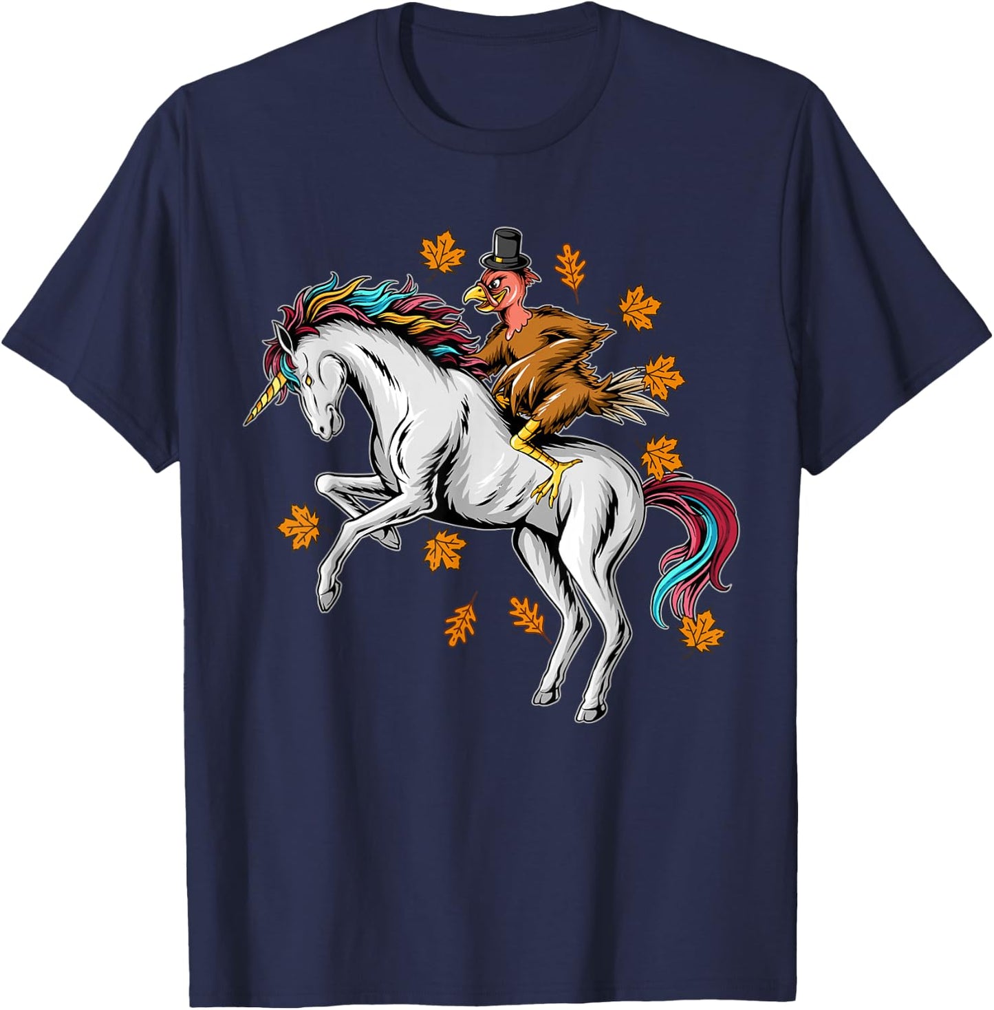 Thanksgiving Turkey Riding Unicorn T-Shirt - T-Shirt | Navy