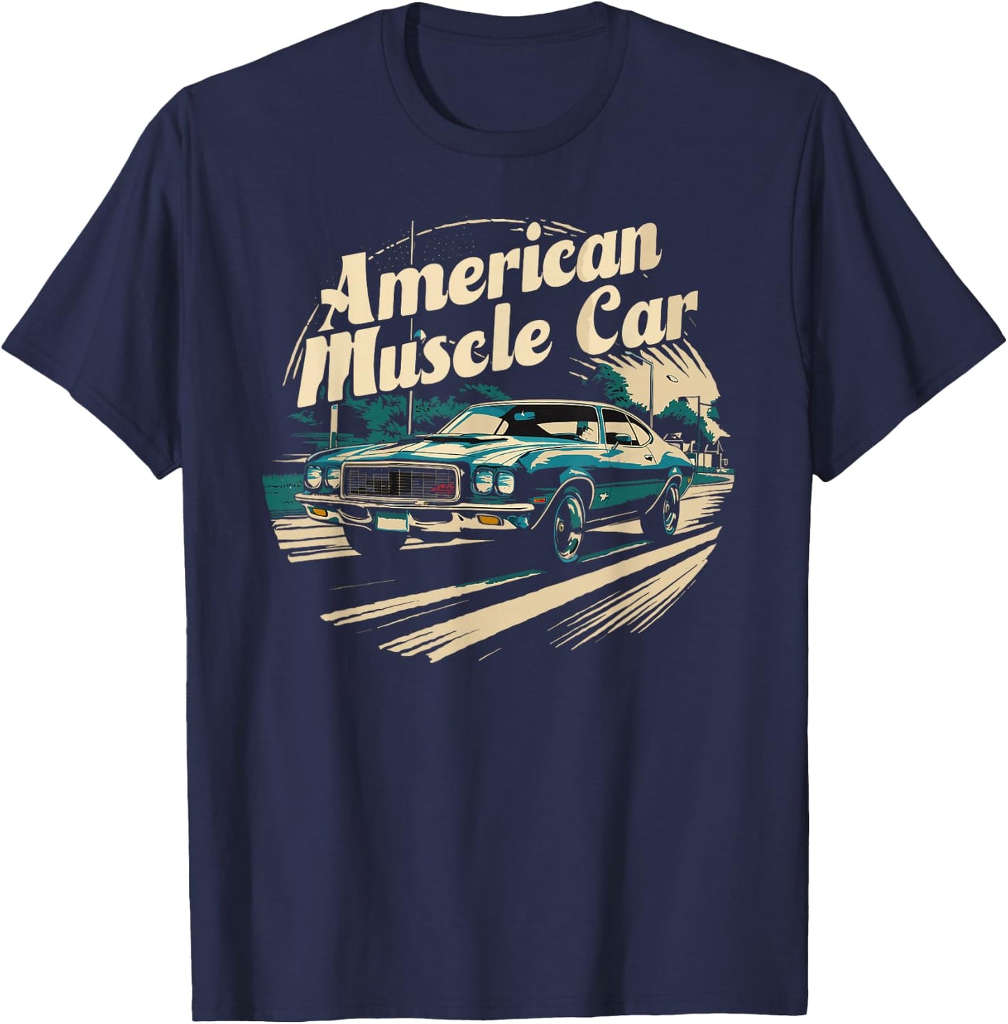 Muscle Car American Vintage Classic Funny Car Graphic T-Shirt - T-Shirt | Navy