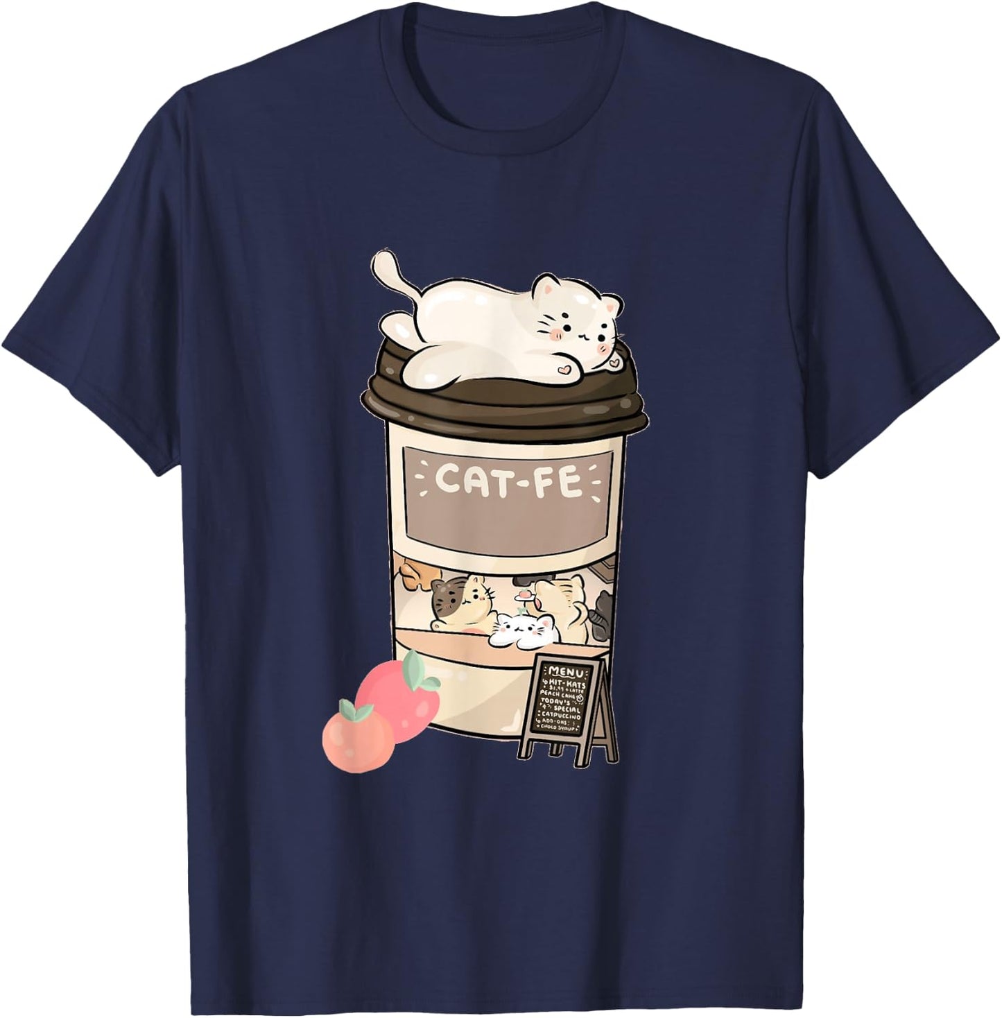 Cute Cat Cafe, Kawaii Cat Coffee, Anime Neko Kitty, Cat Puns T-Shirt - T-Shirt | Navy